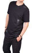 Tricou negru cu insertii piele neagra MTL6213