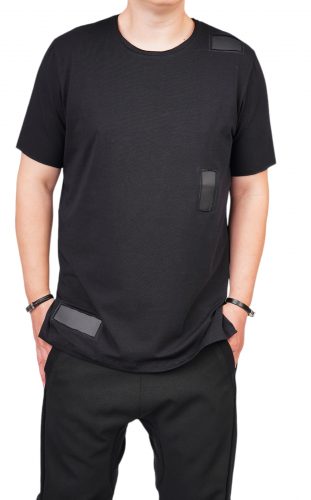 Tricou negru cu insertii piele neagra MTL6213