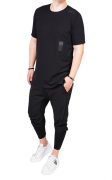 Tricou negru cu insertii piele neagra MTL6213