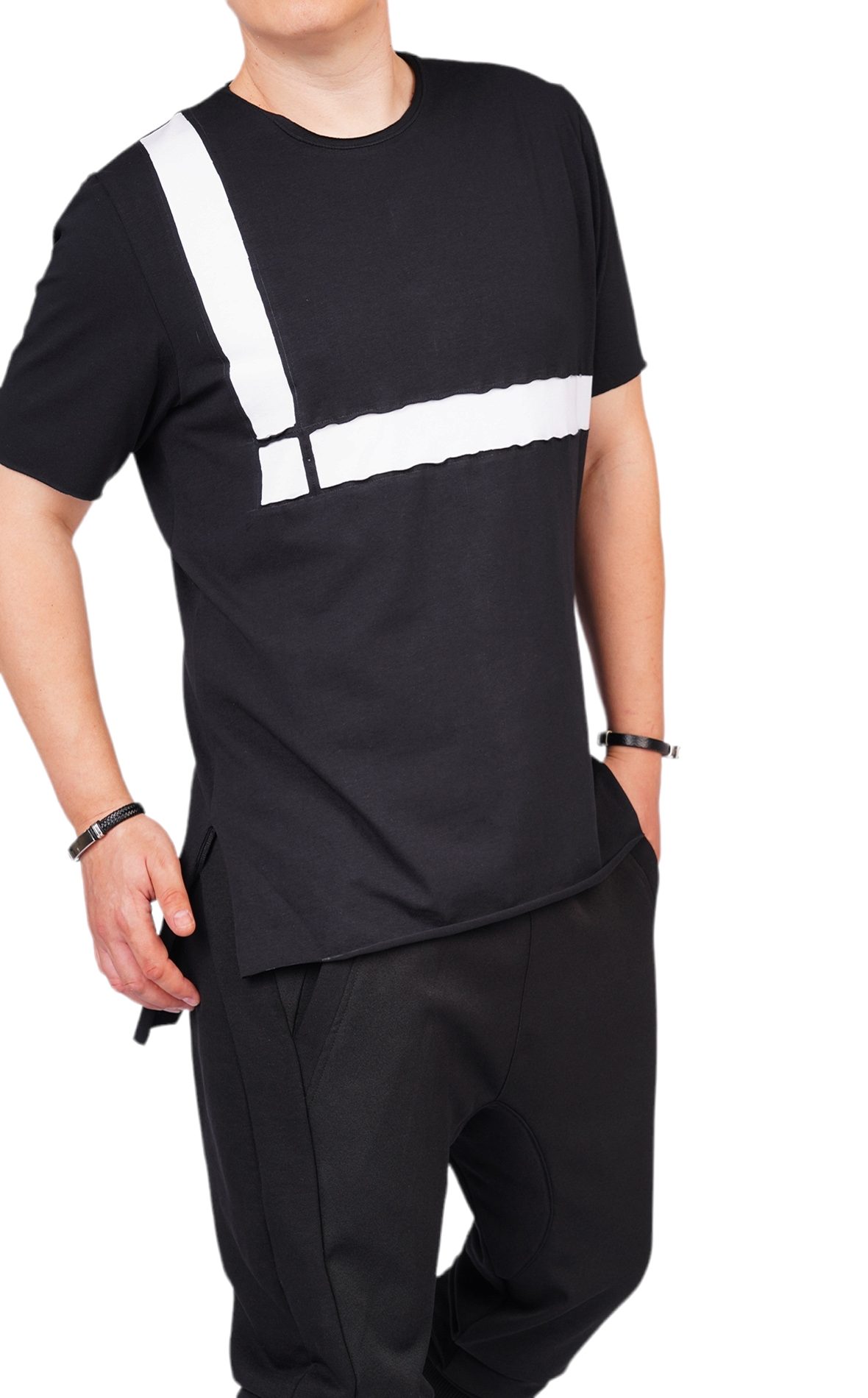 Tricou negru minimal line MTL6215