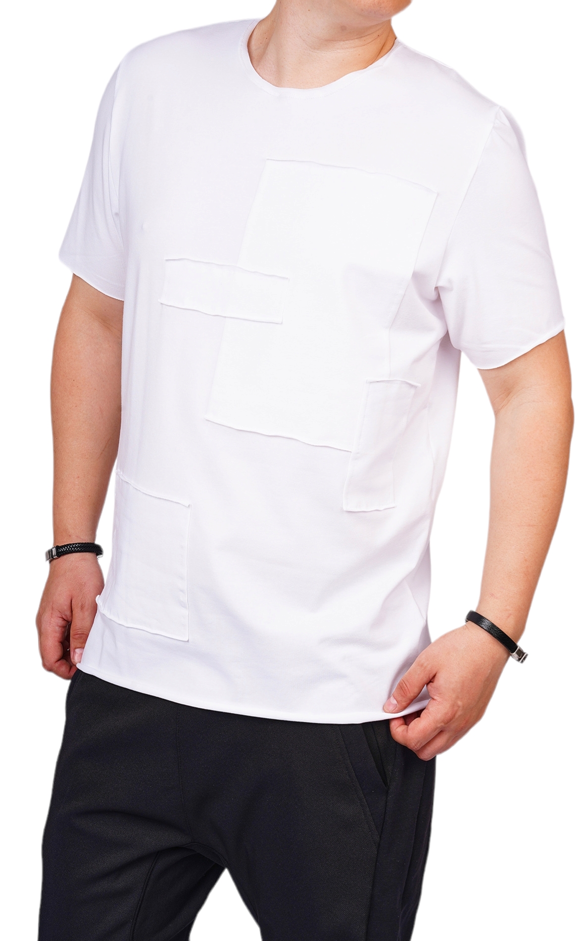 Tricou alb cu aplicatii minimal MTL6217 Tricou alb cu aplicatii minimal MTL6217