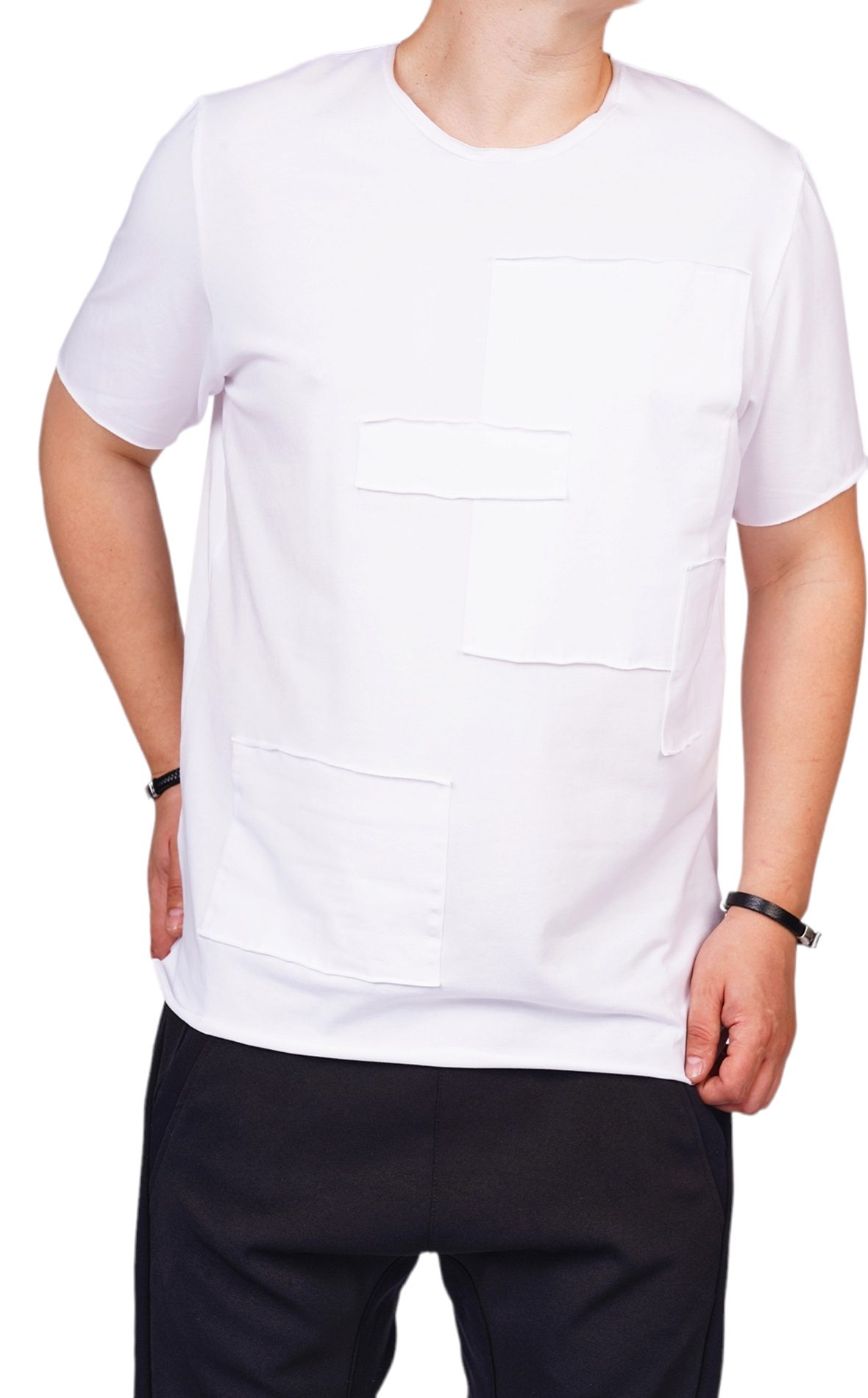 Tricou alb cu aplicatii minimal MTL6217