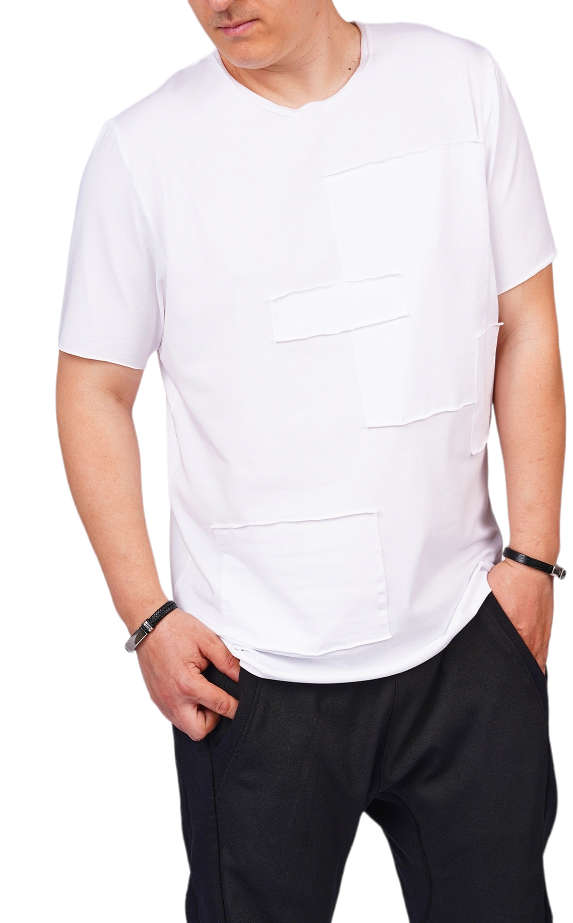 Tricou alb cu aplicatii minimal MTL6217 Tricou alb cu aplicatii minimal MTL6217