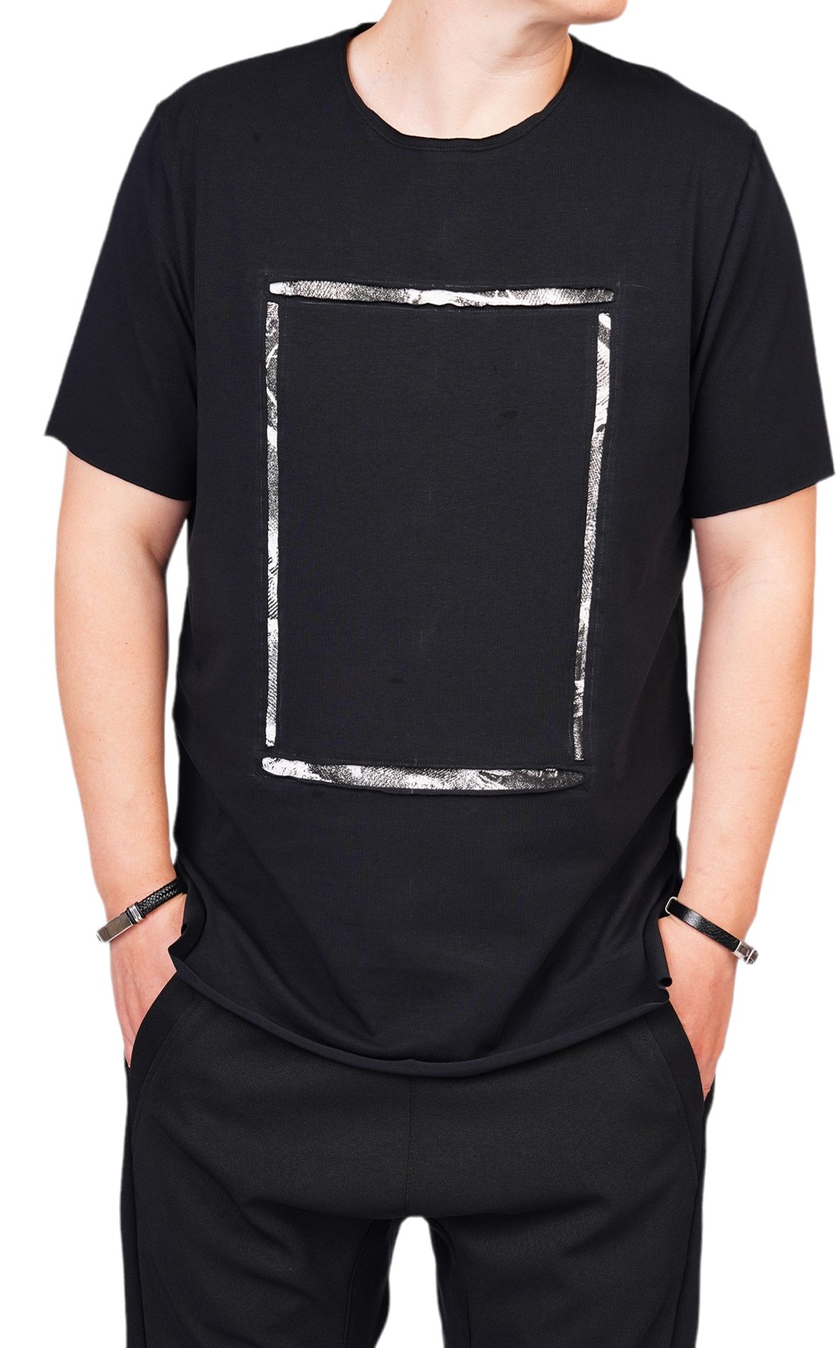 Tricou negru cu insertii minimal MTL6218