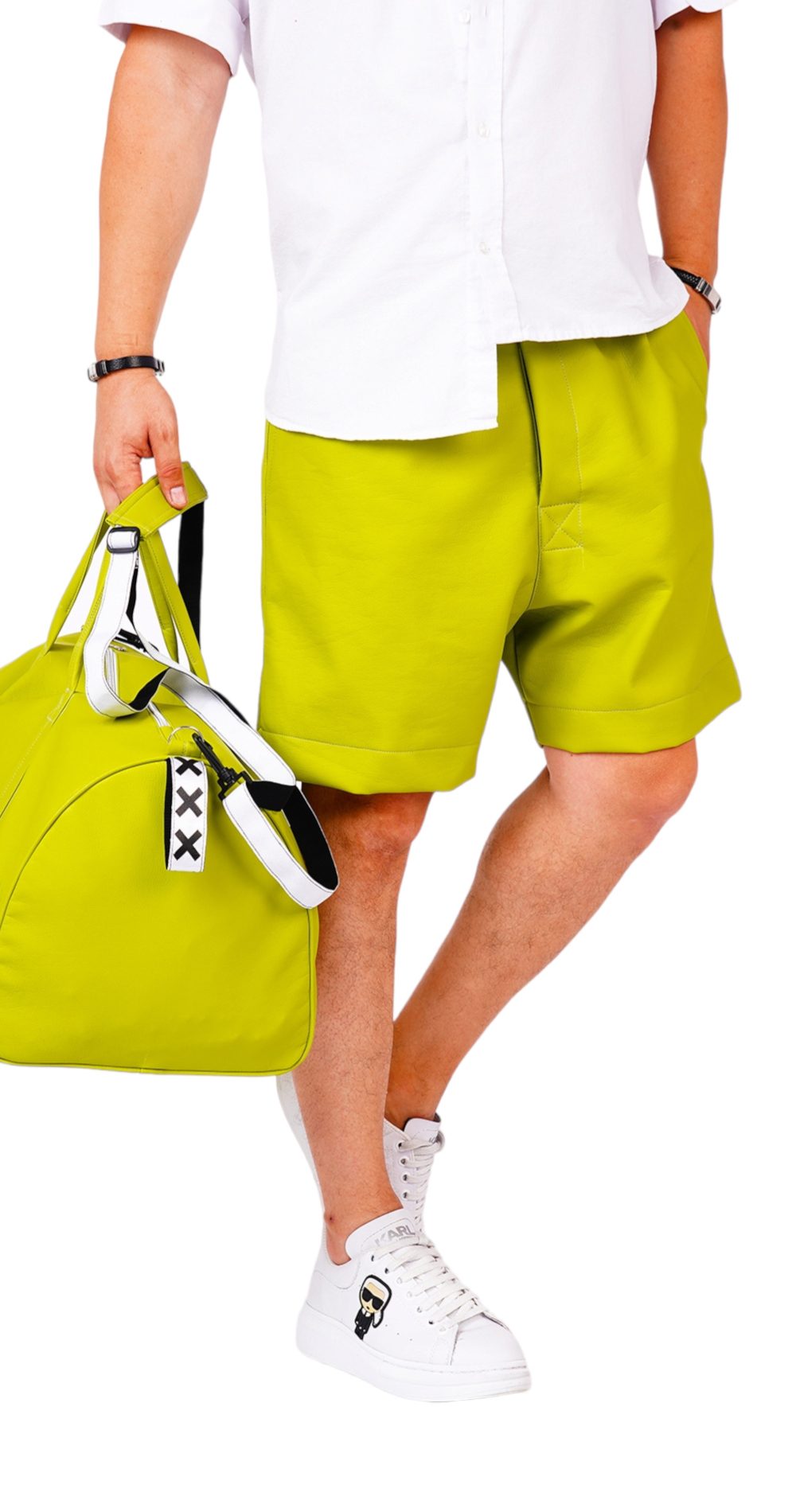 Pantaloni scurti din piele, lambo green edition MSL6328