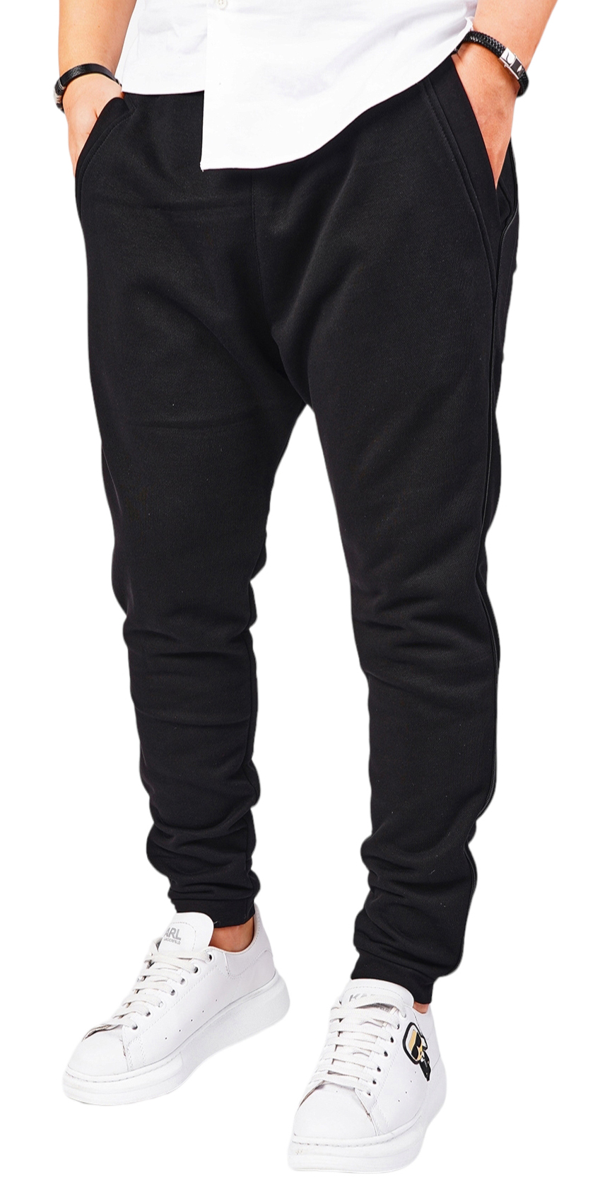 Pantaloni cu semi-tur si vipusca din fermoar negru 7-Ani MPL6411 Pantaloni cu semi-tur si vipusca din fermoar negru MPL6411