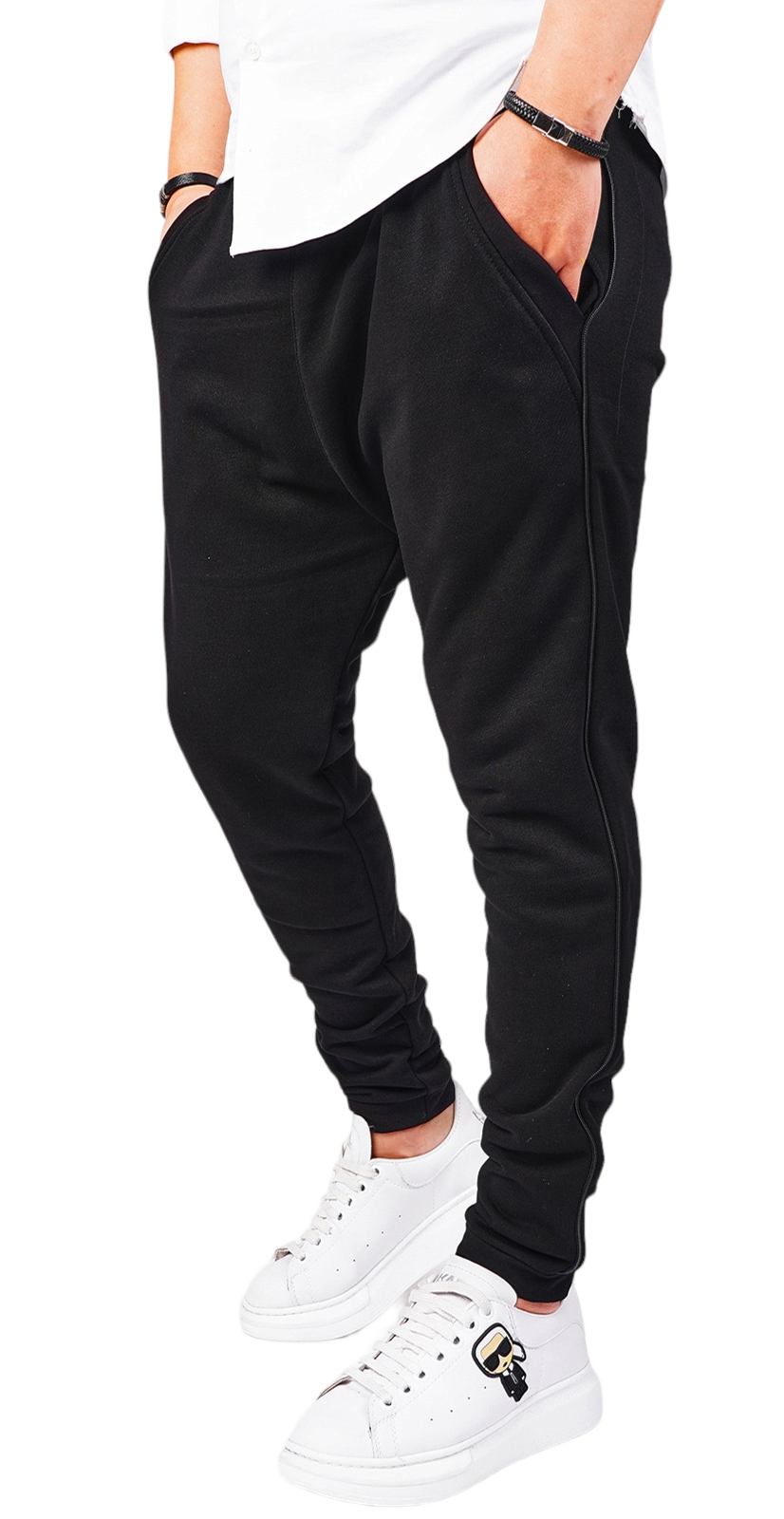 Pantaloni cu semi-tur si vipusca din fermoar negru 7-Ani MPL6411 Pantaloni cu semi-tur si vipusca din fermoar negru MPL6411