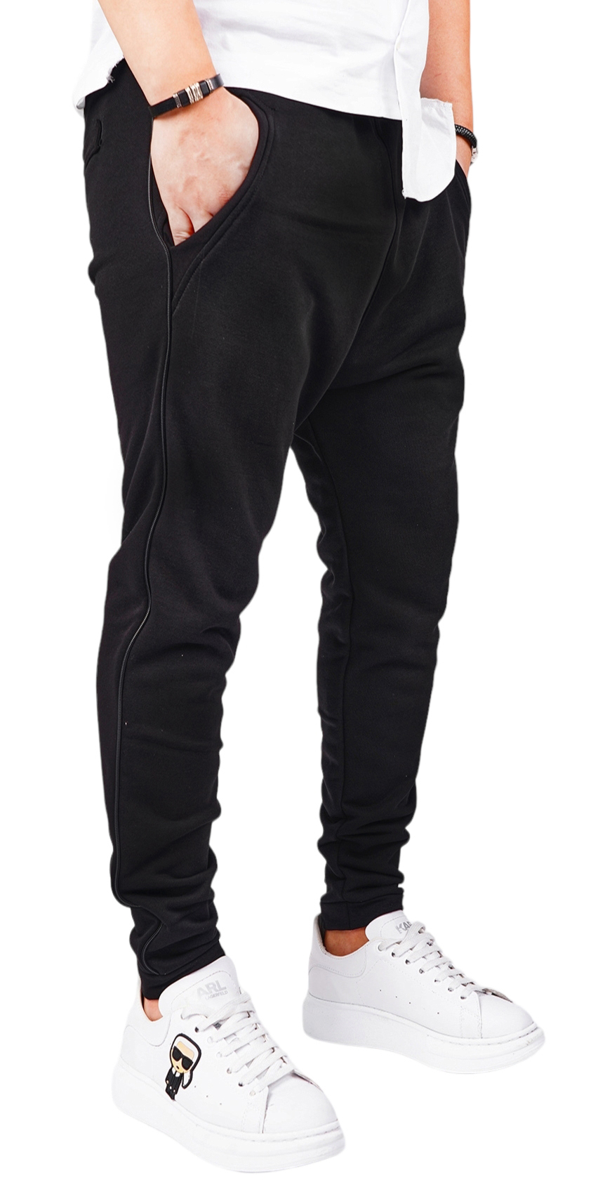 Pantaloni cu semi-tur si vipusca din fermoar negru 7-Ani MPL6411 Pantaloni cu semi-tur si vipusca din fermoar negru MPL6411