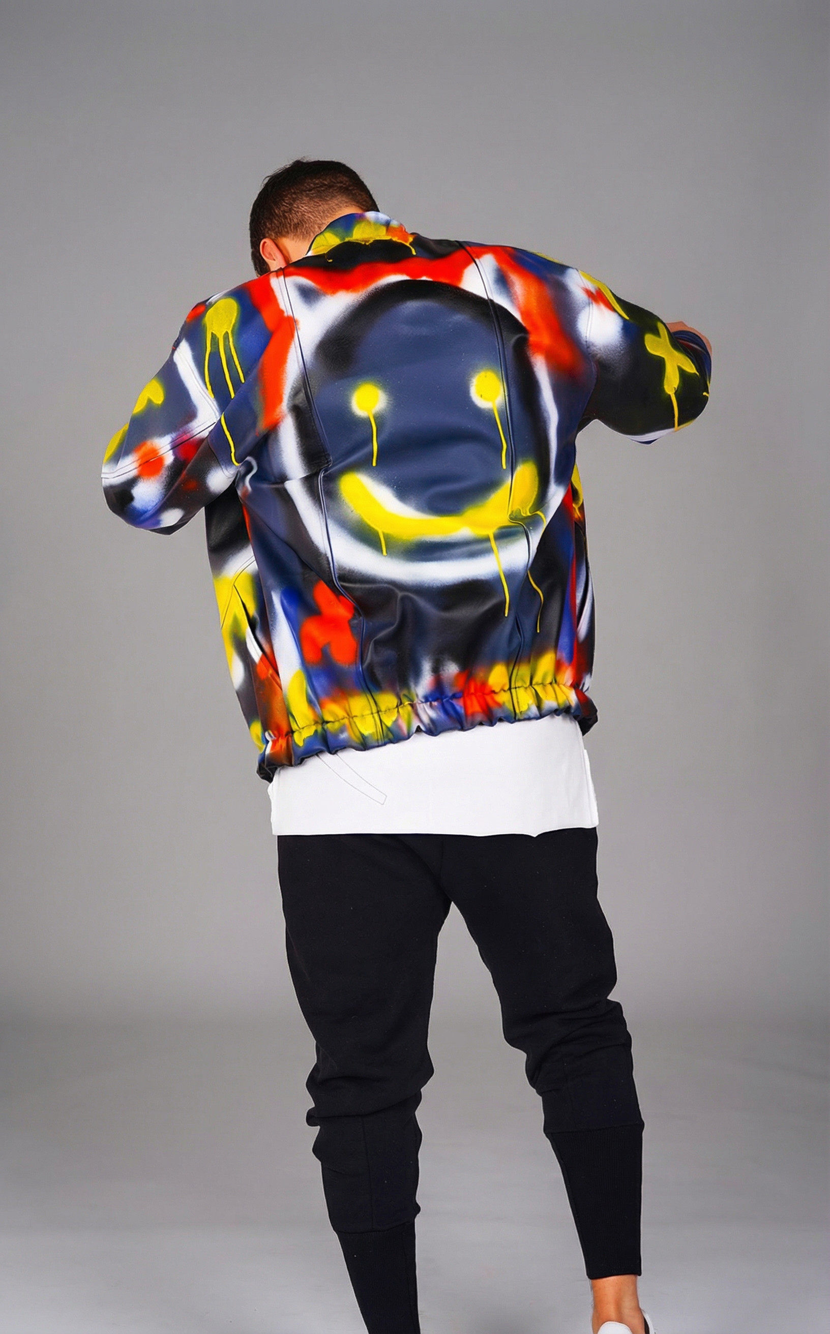 Geaca din piele, tip hi-bomber, pictata manual FESTIVAL-EVENTS MGL6443 Geaca din piele, tip hi-bomber, pictata manual MGL6443