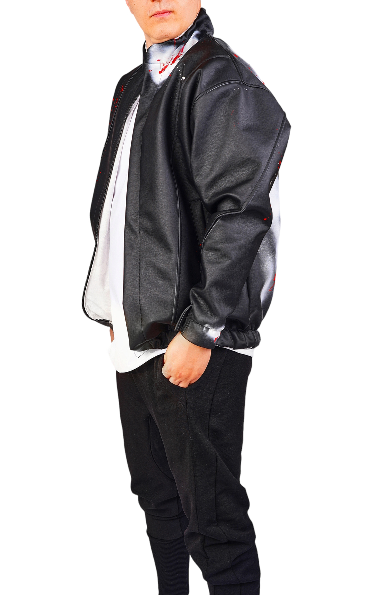 Geaca din piele, tip hi-bomber, pictata manual veste MGL6444 Geaca din piele, tip hi-bomber, pictata manual MGL6444