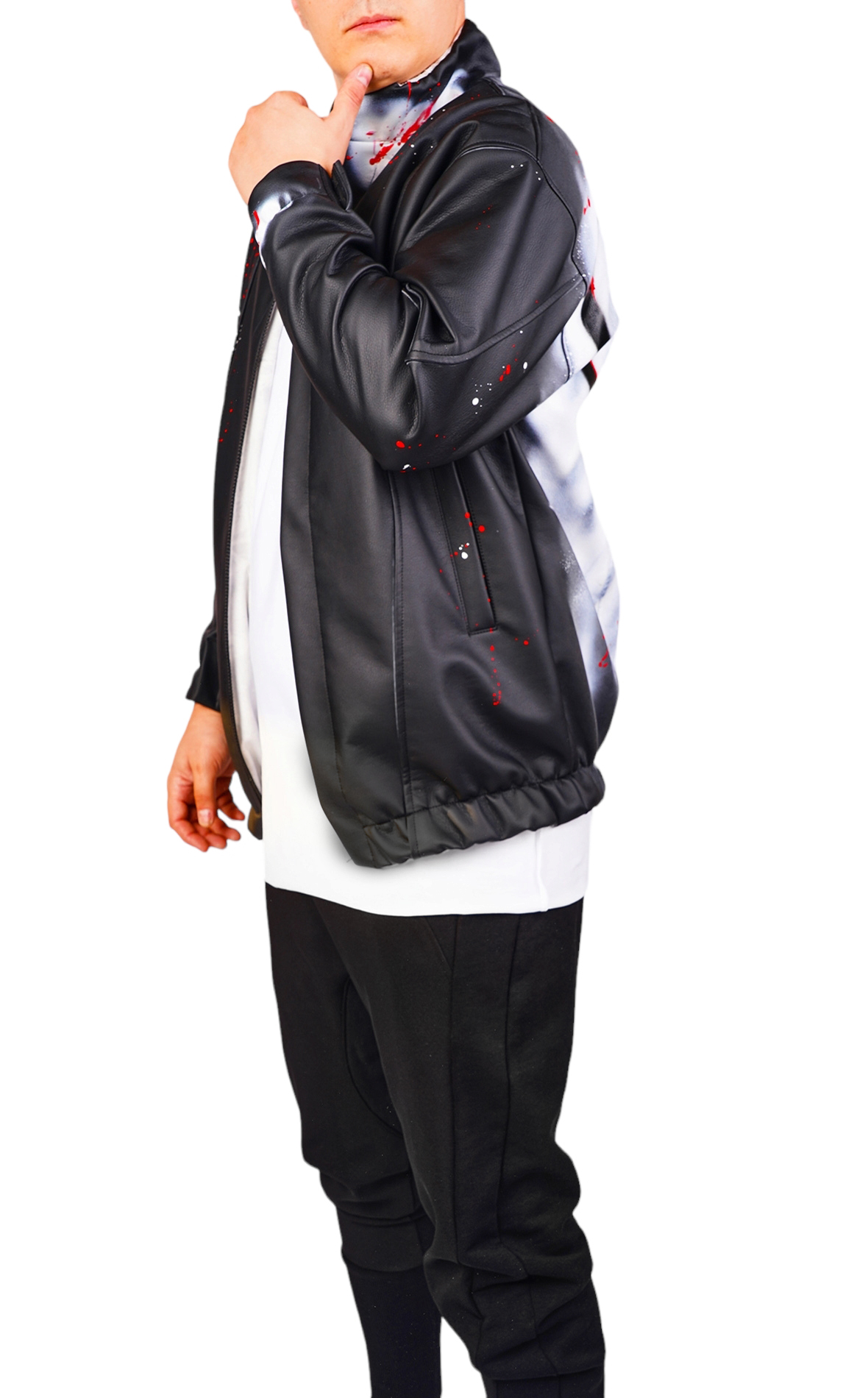 Geaca din piele, tip hi-bomber, pictata manual veste MGL6444 Geaca din piele, tip hi-bomber, pictata manual MGL6444