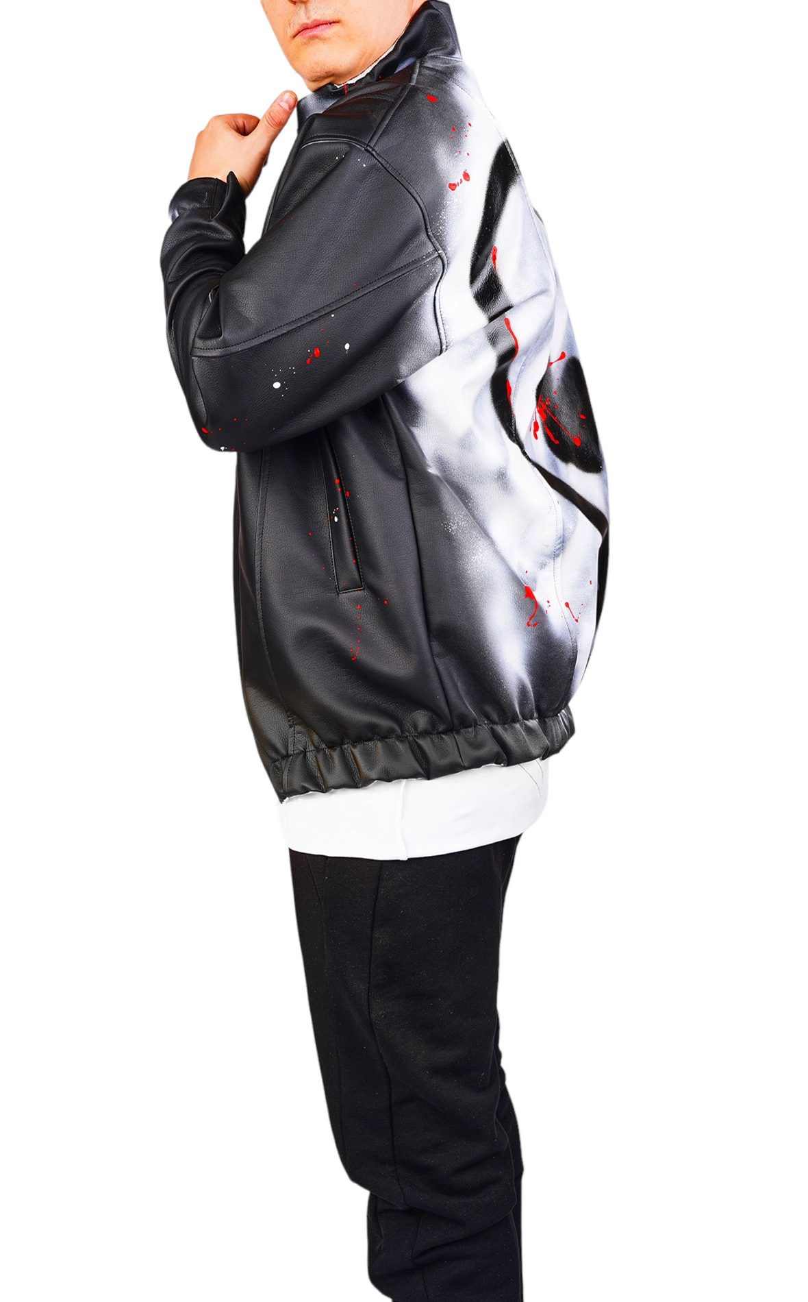 Geaca din piele, tip hi-bomber, pictata manual veste MGL6444 Geaca din piele, tip hi-bomber, pictata manual MGL6444