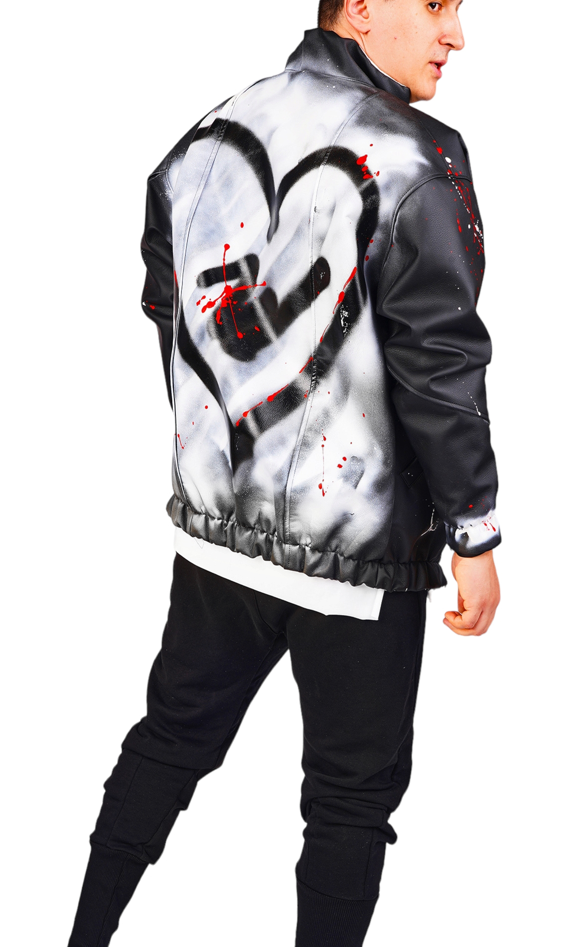 Geaca din piele, tip hi-bomber, pictata manual veste MGL6444 Geaca din piele, tip hi-bomber, pictata manual MGL6444