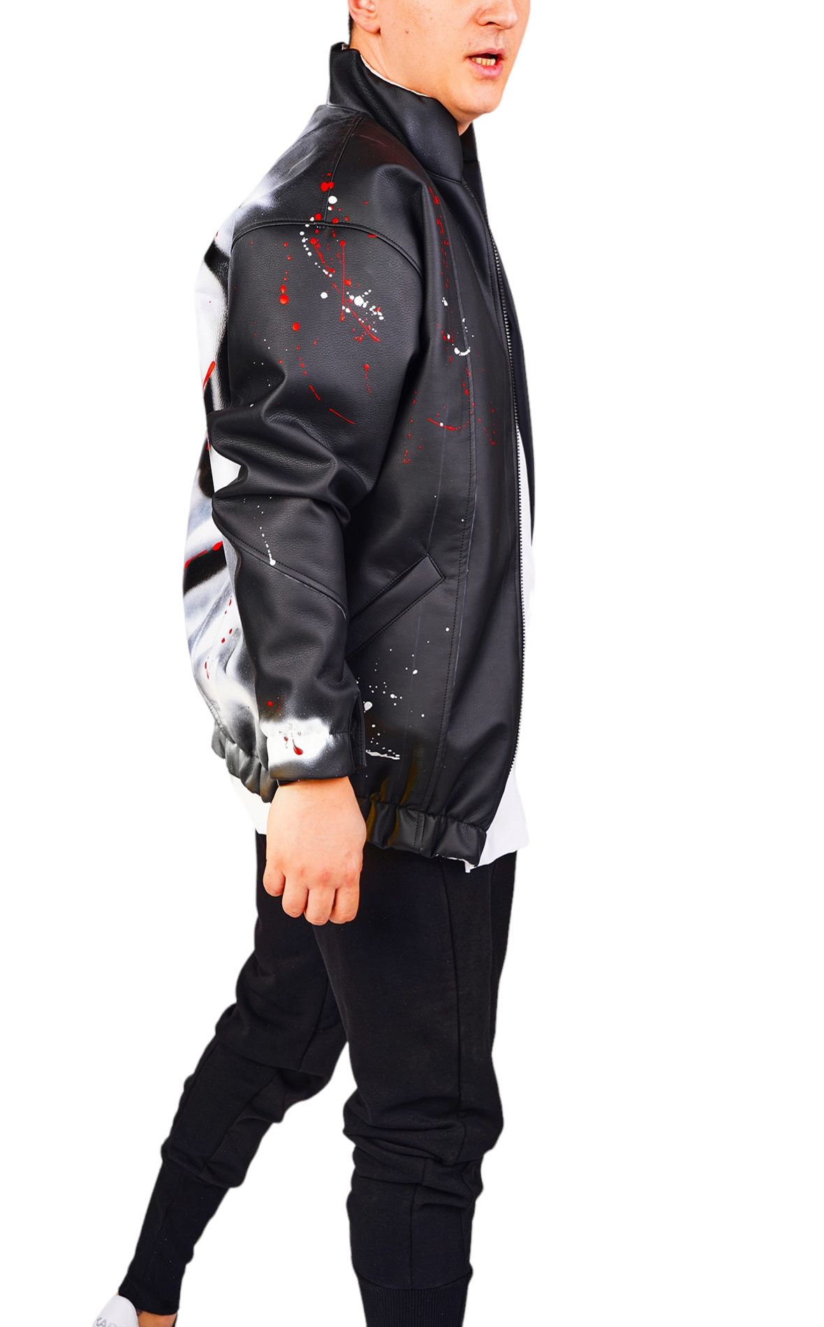 Geaca din piele, tip hi-bomber, pictata manual veste MGL6444 Geaca din piele, tip hi-bomber, pictata manual MGL6444