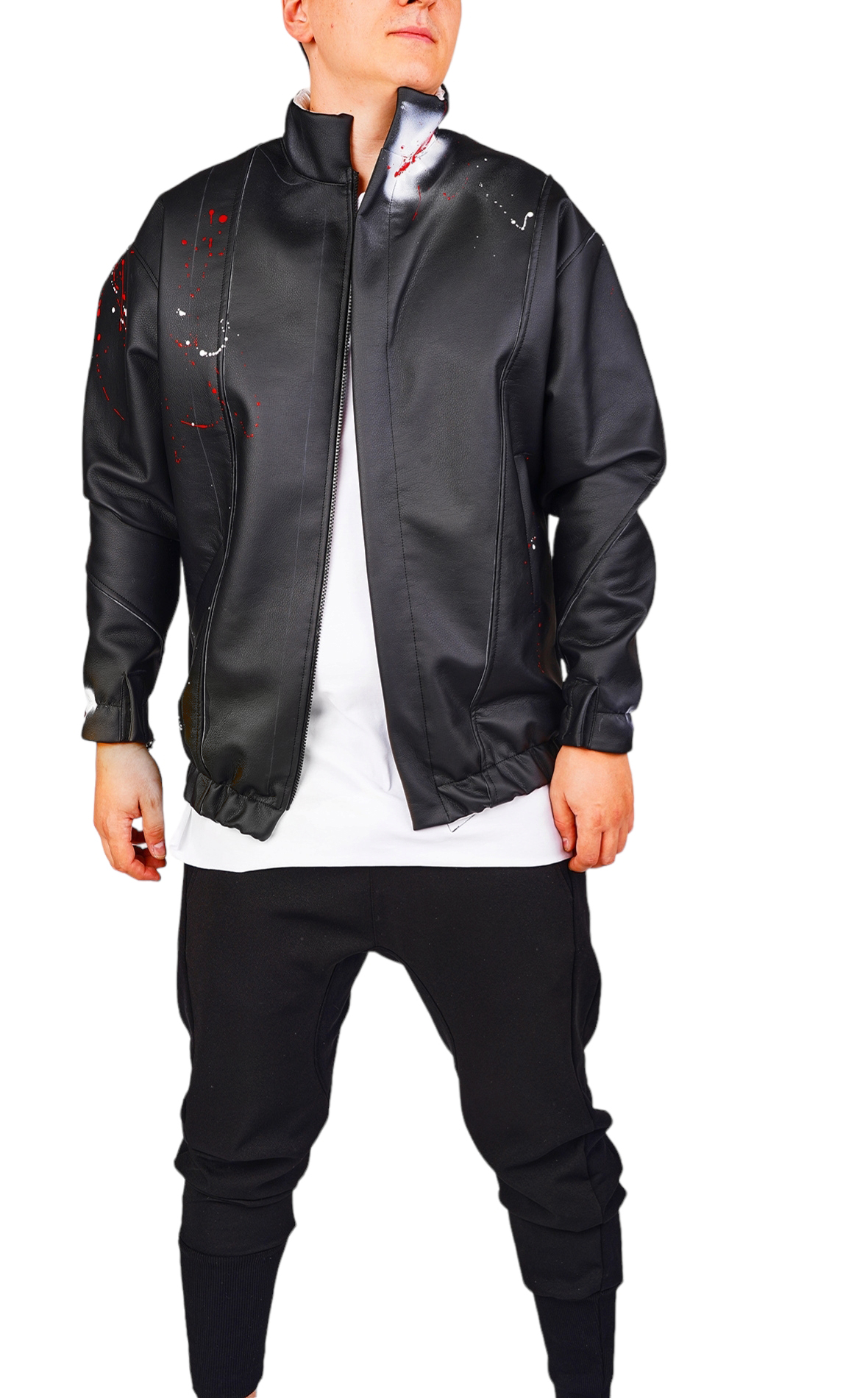 Geaca din piele, tip hi-bomber, pictata manual veste MGL6444 Geaca din piele, tip hi-bomber, pictata manual MGL6444