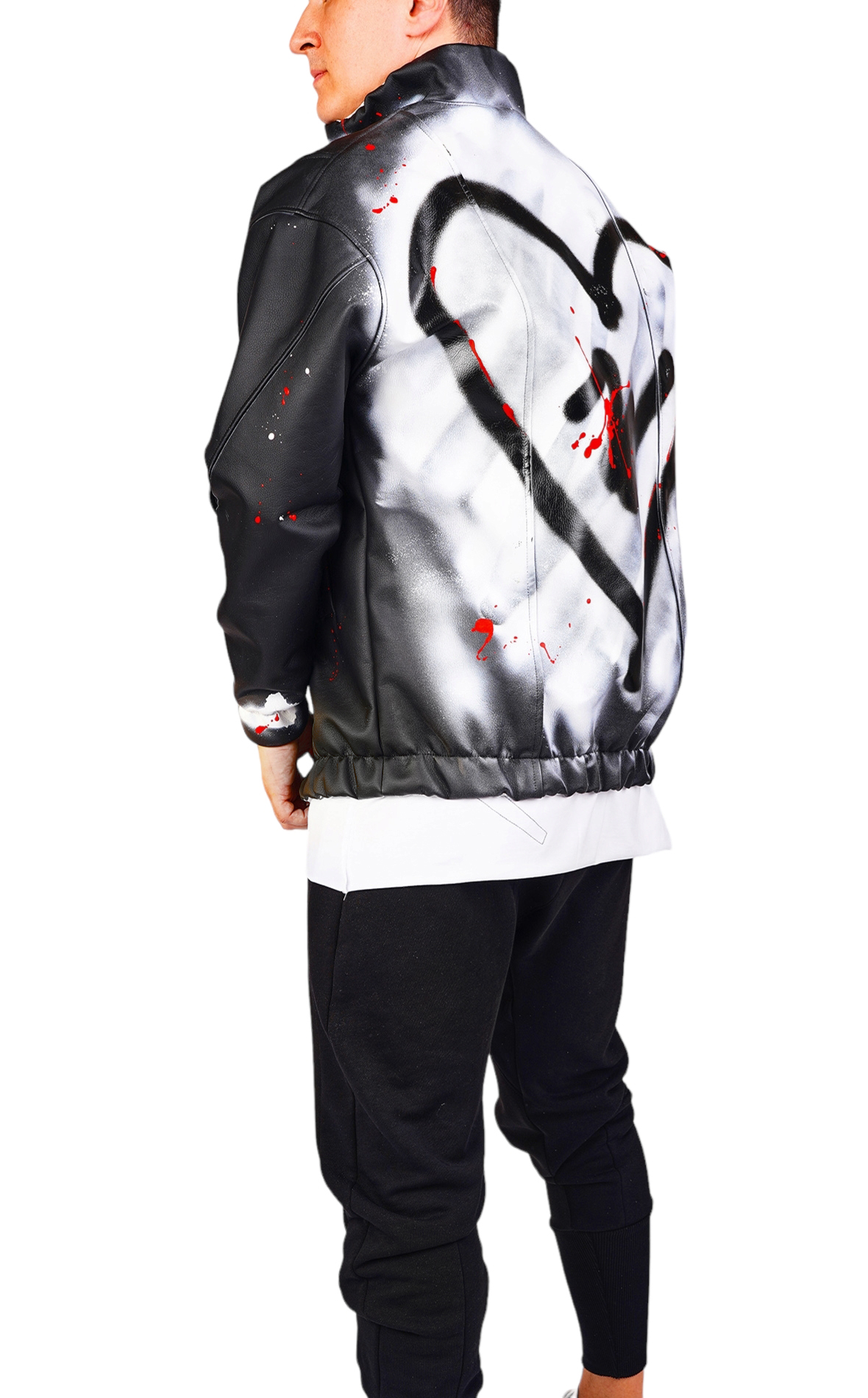 Geaca din piele, tip hi-bomber, pictata manual veste MGL6444 Geaca din piele, tip hi-bomber, pictata manual MGL6444