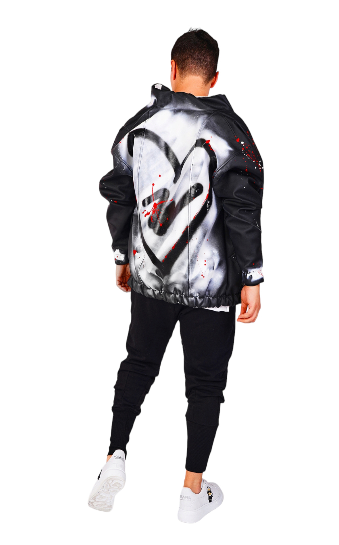 Geaca din piele, tip hi-bomber, pictata manual veste MGL6444 Geaca din piele, tip hi-bomber, pictata manual MGL6444