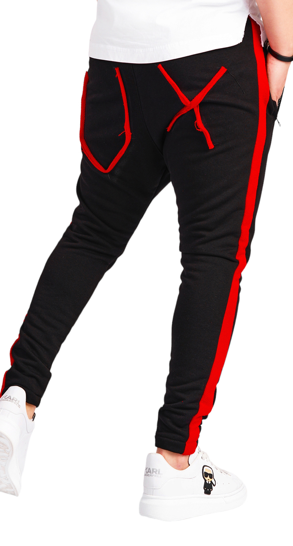 Pantaloni cu semi-tur si siret rosu MPL6511 Pantaloni cu semi-tur si siret rosu MPL6511