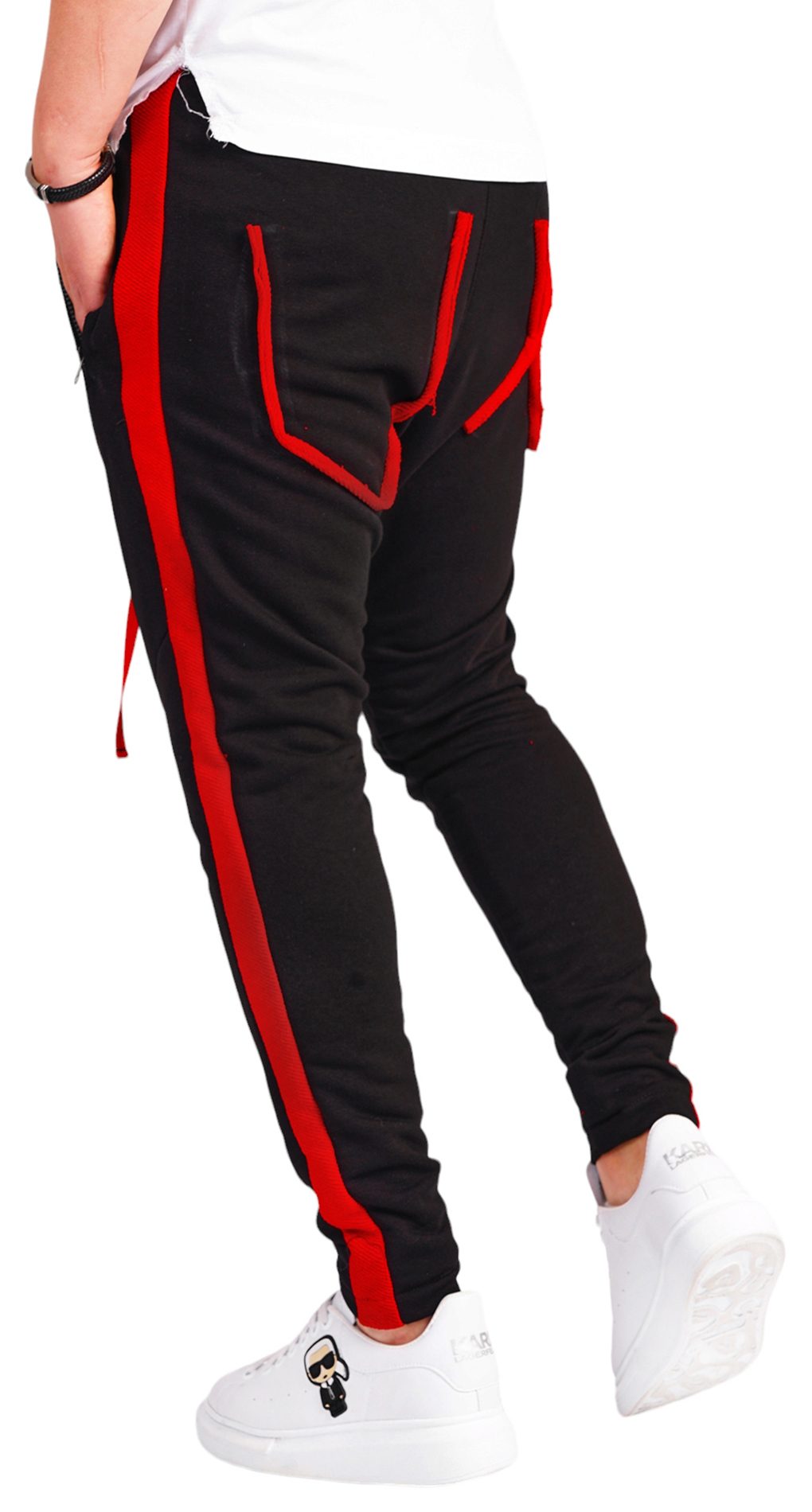 Pantaloni cu semi-tur si siret rosu MPL6511