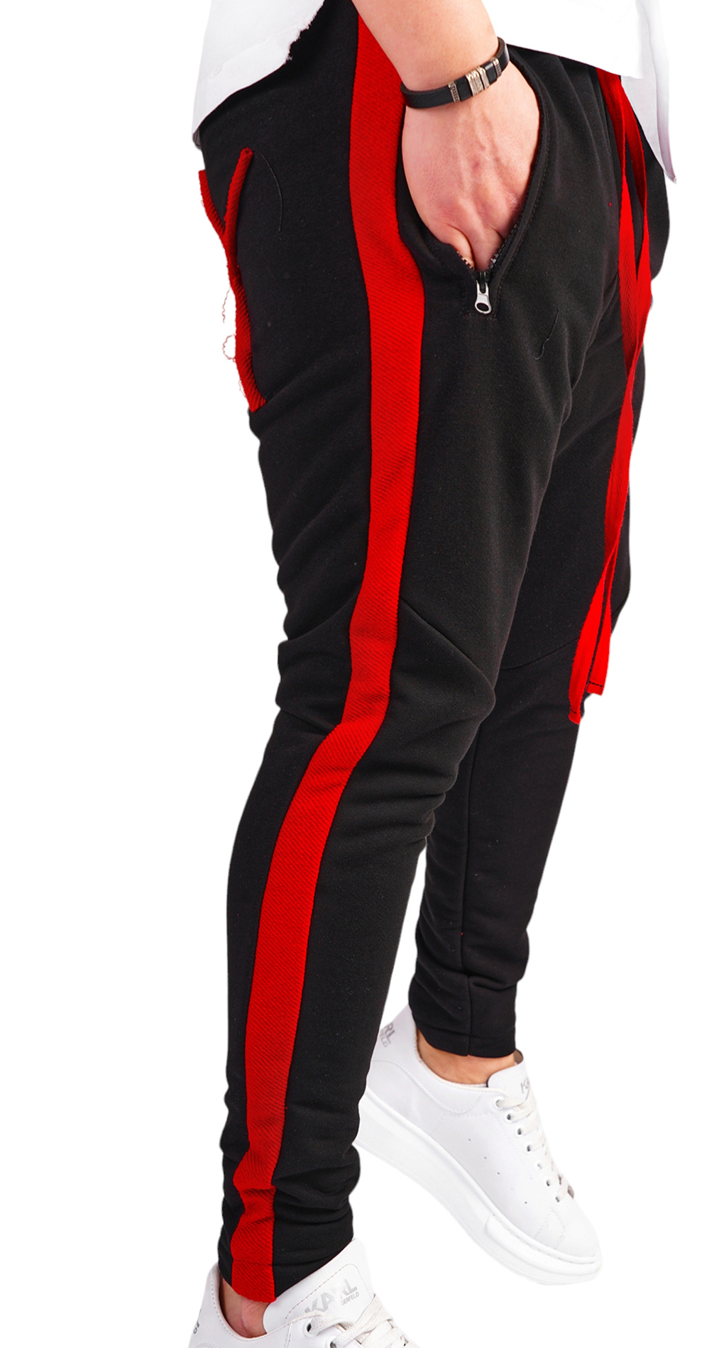 Pantaloni cu semi-tur si siret rosu MPL6511 Pantaloni cu semi-tur si siret rosu MPL6511