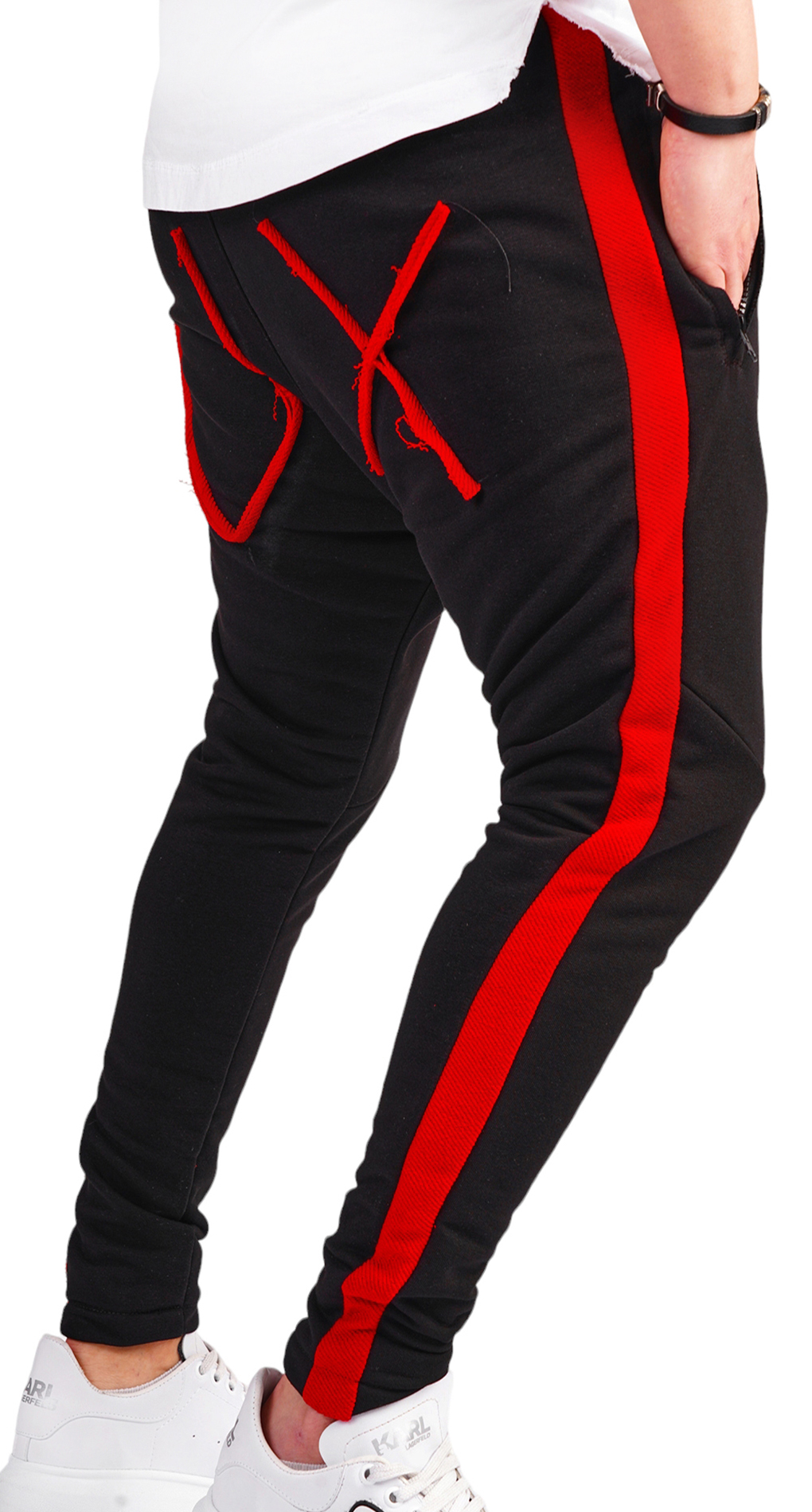 Pantaloni cu semi-tur si siret rosu MPL6511 Pantaloni cu semi-tur si siret rosu MPL6511