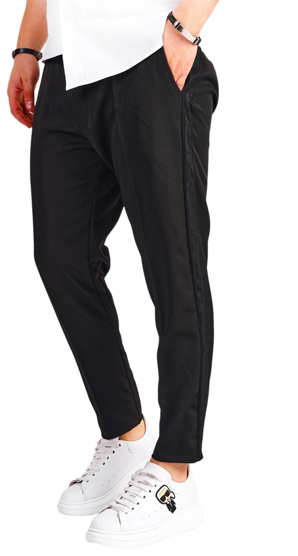 Pantaloni eleganti stofa, vipusca neagra MPL6519