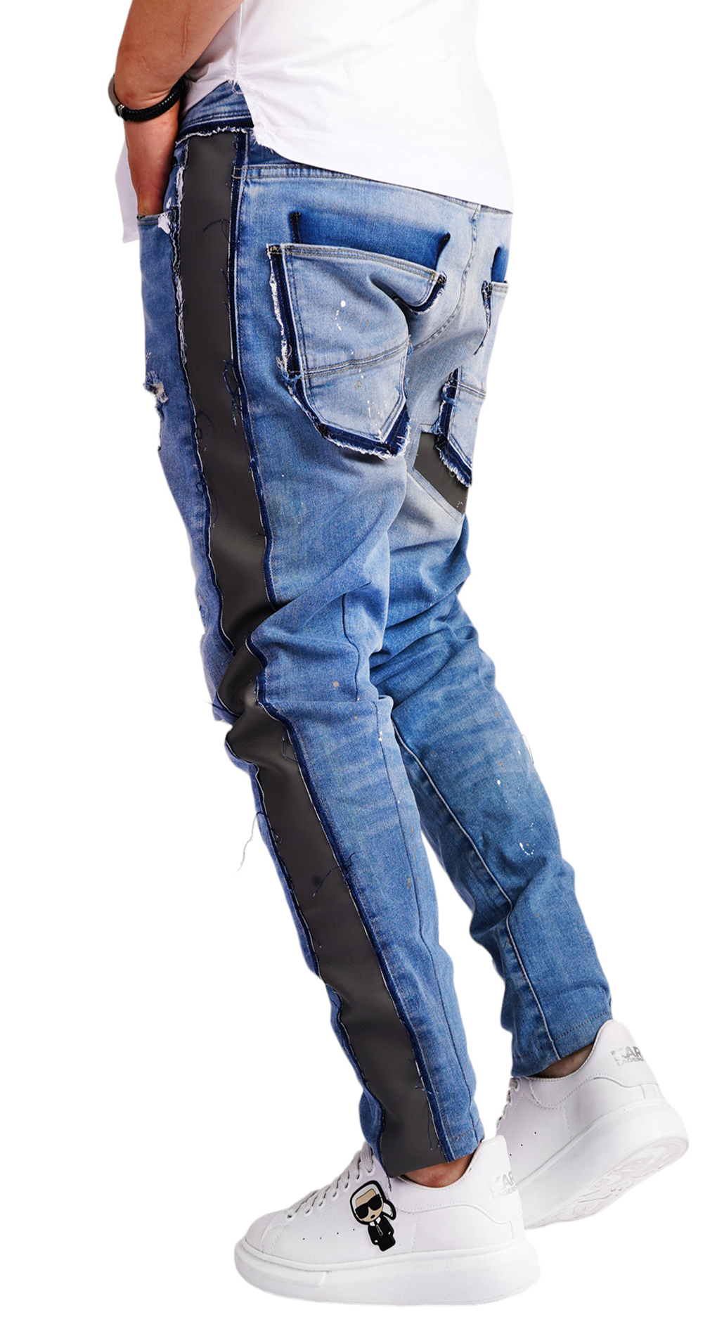 Blugi pentru barbati cu insertii de piele 7-Ani MJL6520 Blugi pentru barbati cu insertii de piele MJL6520