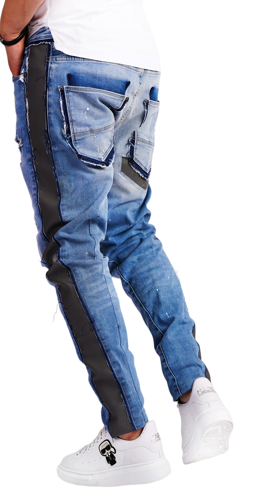 Blugi pentru barbati cu insertii de piele 7-Ani MJL6520 Blugi pentru barbati cu insertii de piele MJL6520