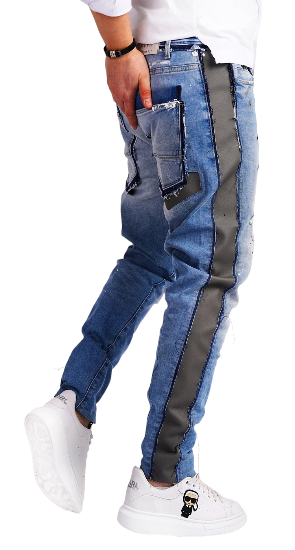 Blugi pentru barbati cu insertii de piele 7-Ani MJL6520 Blugi pentru barbati cu insertii de piele MJL6520