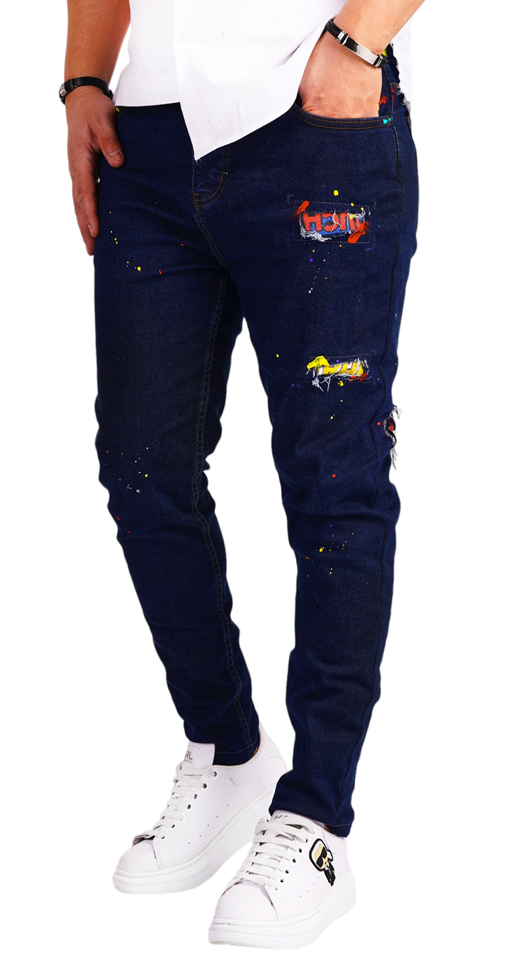 Blugi albastru inchis pentru barbati 7-Ani MJL6523 Blugi albastru inchis pentru barbati MJL6523