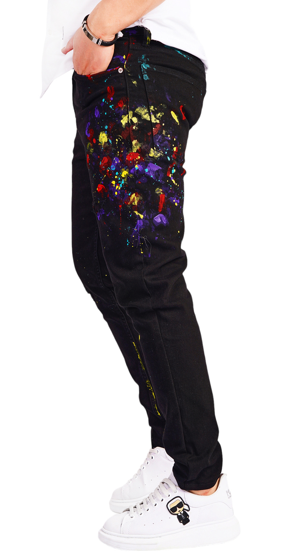 Blugi negri cu elemente pictate 7-Ani MJL6527 Blugi negri cu elemente pictate MJL6527