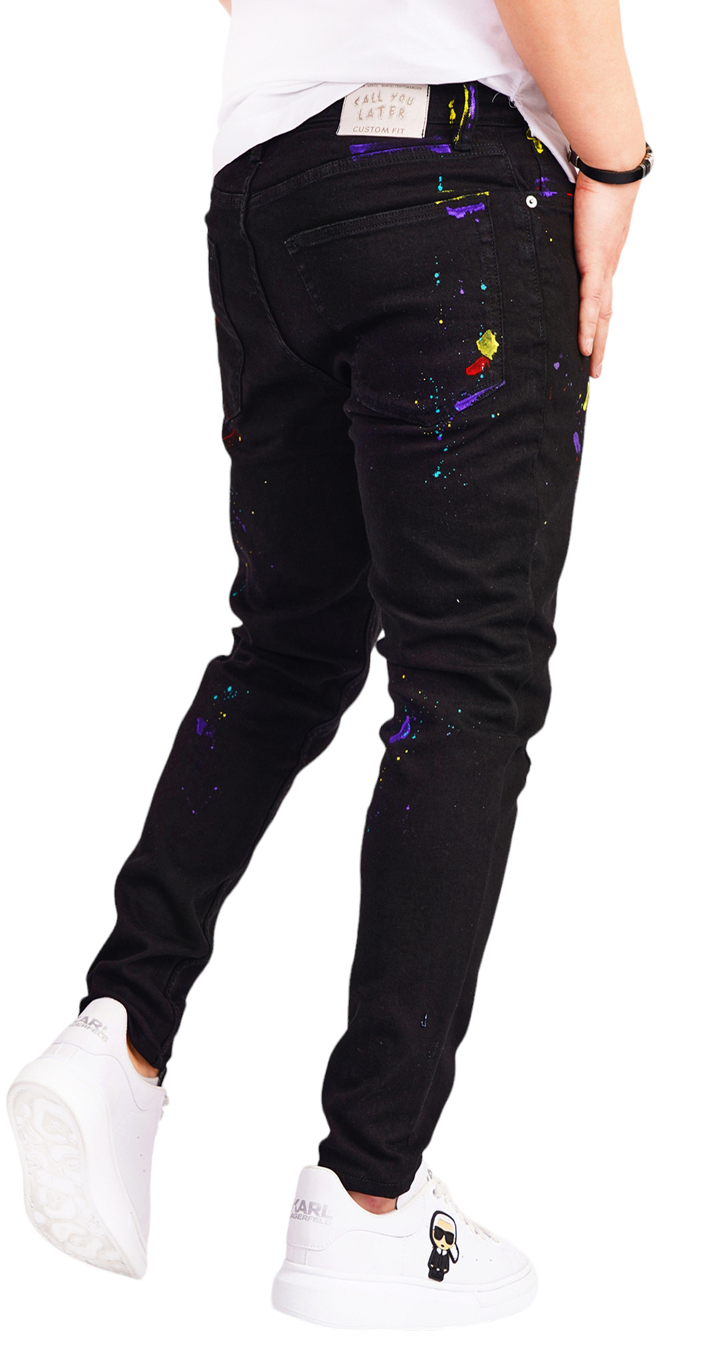 Blugi negri cu elemente pictate 7-Ani MJL6527 Blugi negri cu elemente pictate MJL6527