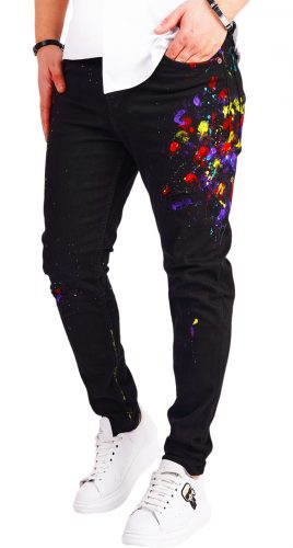 Blugi negri cu elemente pictate 7-Ani MJL6527 Blugi negri cu elemente pictate MJL6527