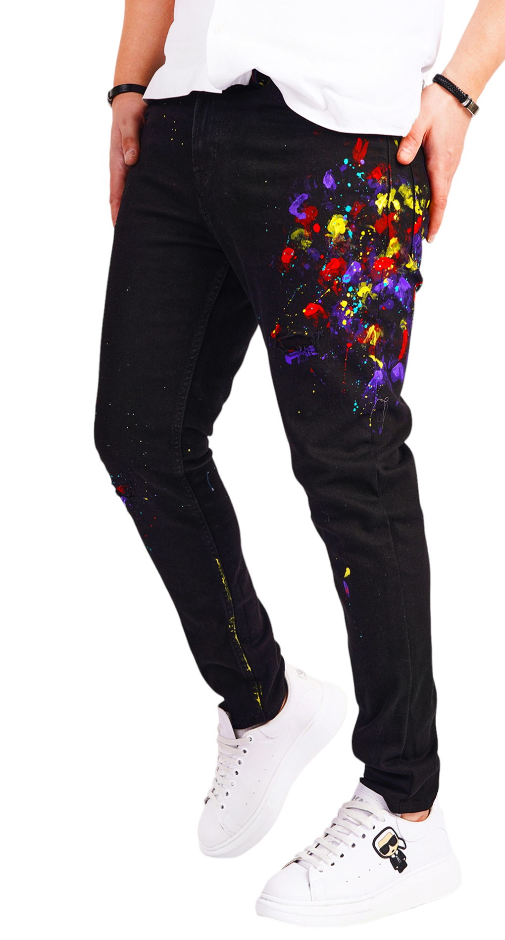 Blugi negri cu elemente pictate 7-Ani MJL6527 Blugi negri cu elemente pictate MJL6527