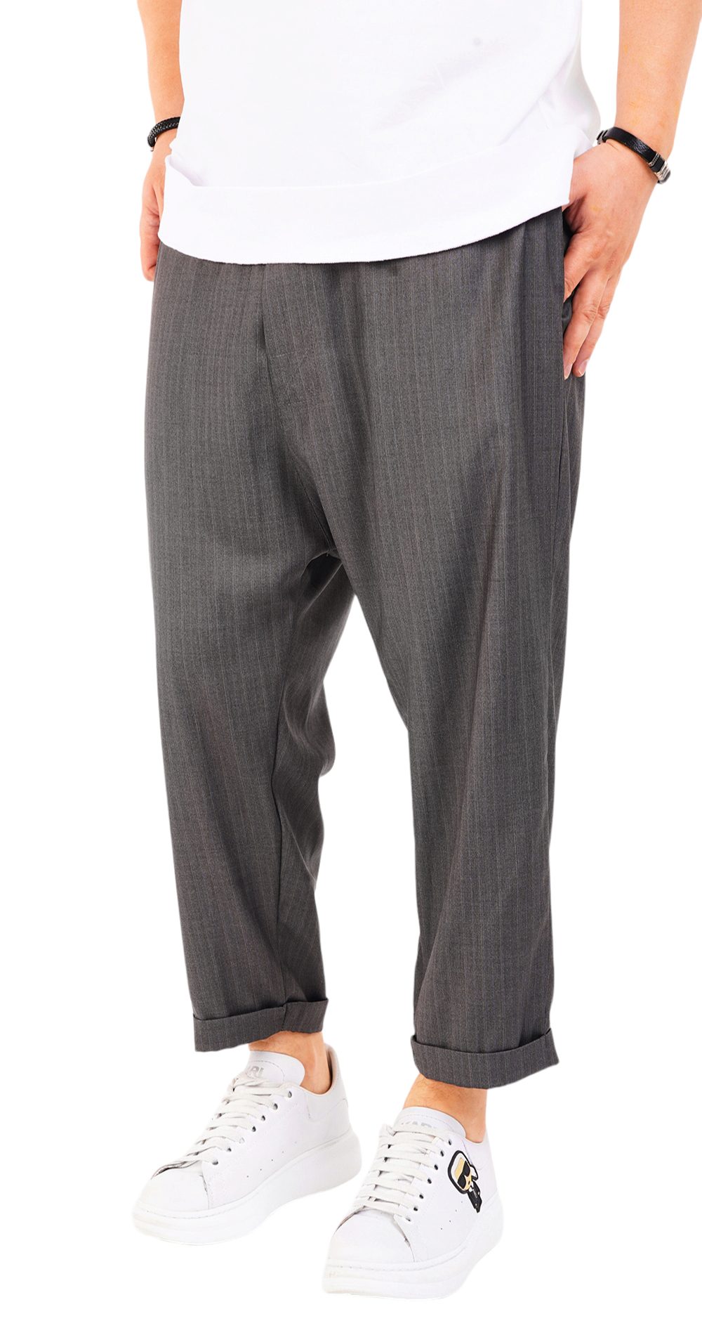 Pantaloni de stofa, gri-inchis, croiala lejera MPL6602