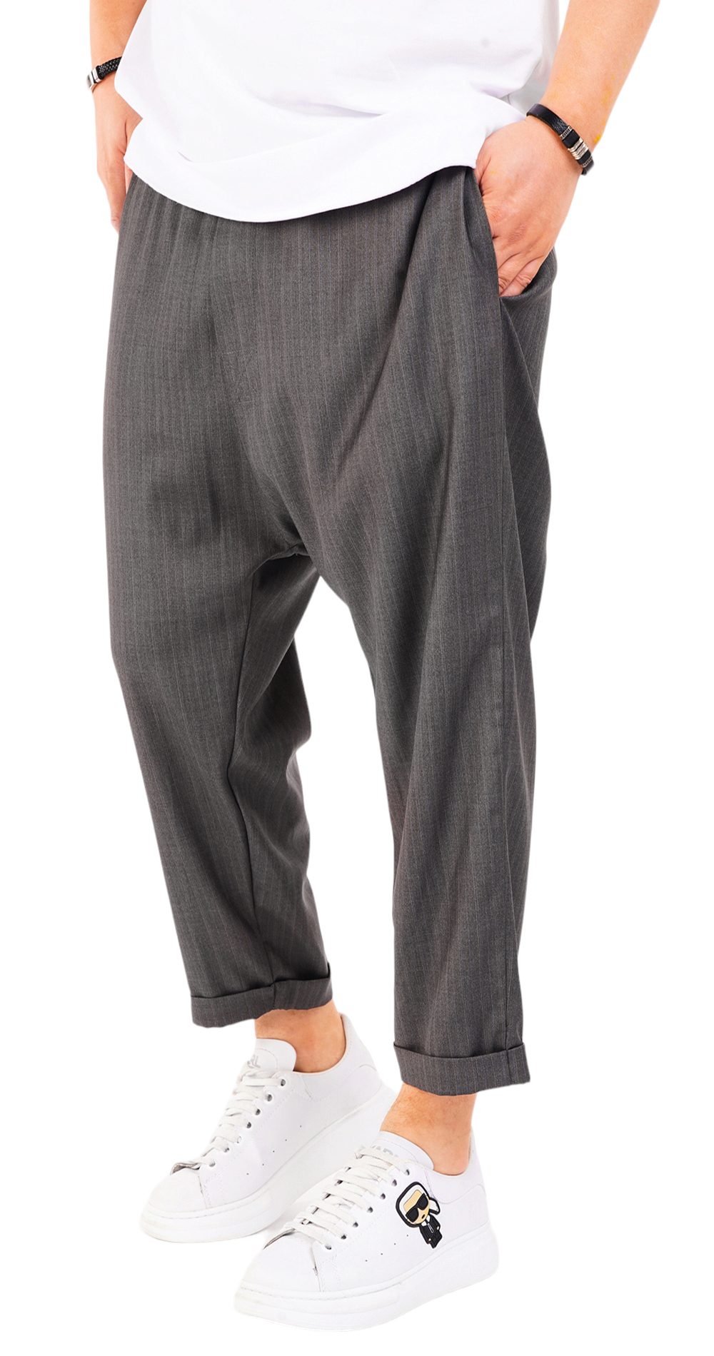 Pantaloni de stofa, gri-inchis, croiala lejera MPL6602