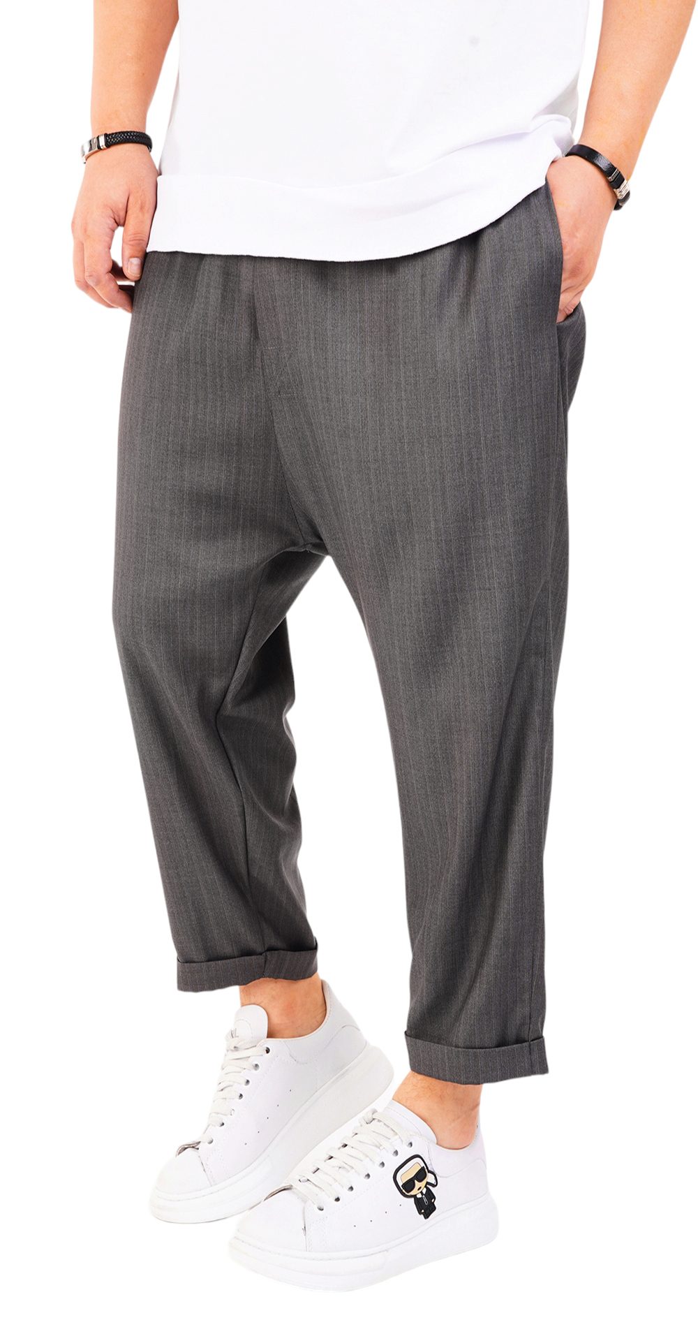 Pantaloni de stofa, gri-inchis, croiala lejera MPL6602