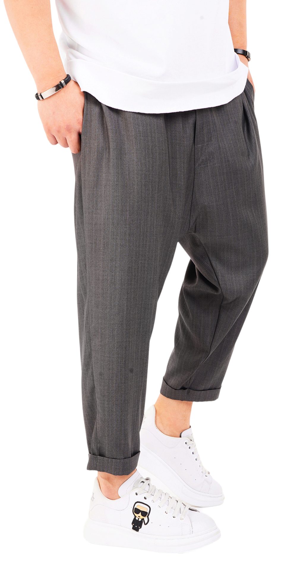 Pantaloni de stofa, gri-inchis, croiala lejera MPL6602