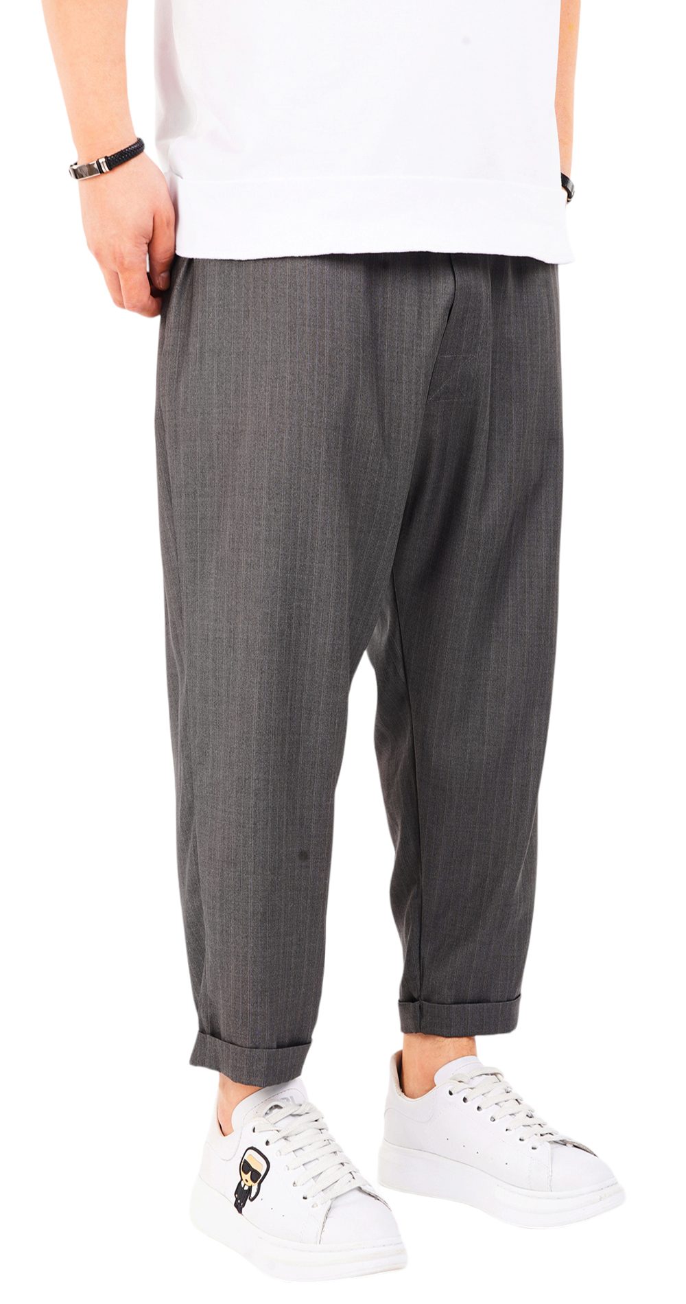 Pantaloni de stofa, gri-inchis, croiala lejera MPL6602