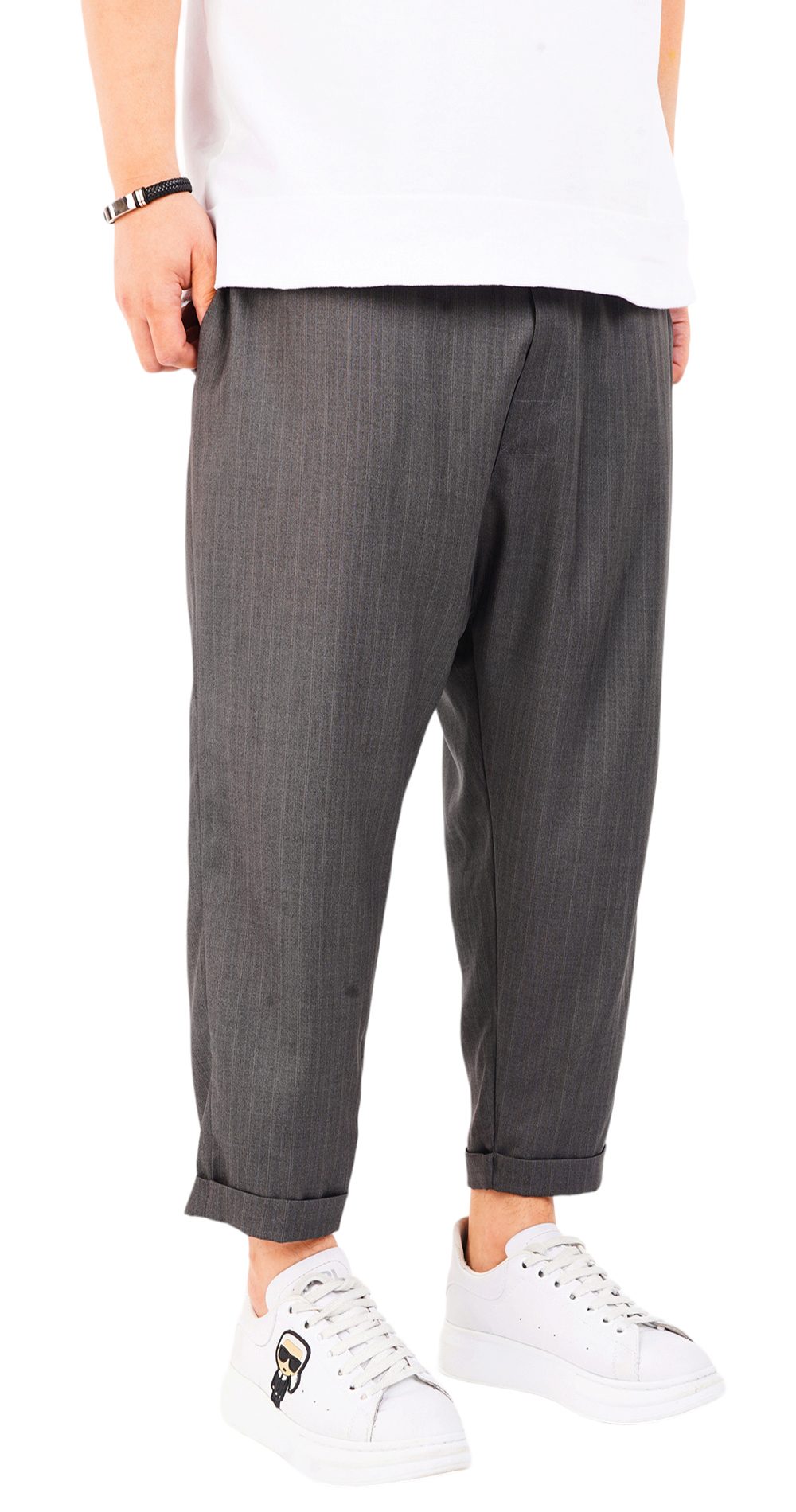 Pantaloni de stofa, gri-inchis, croiala lejera MPL6602
