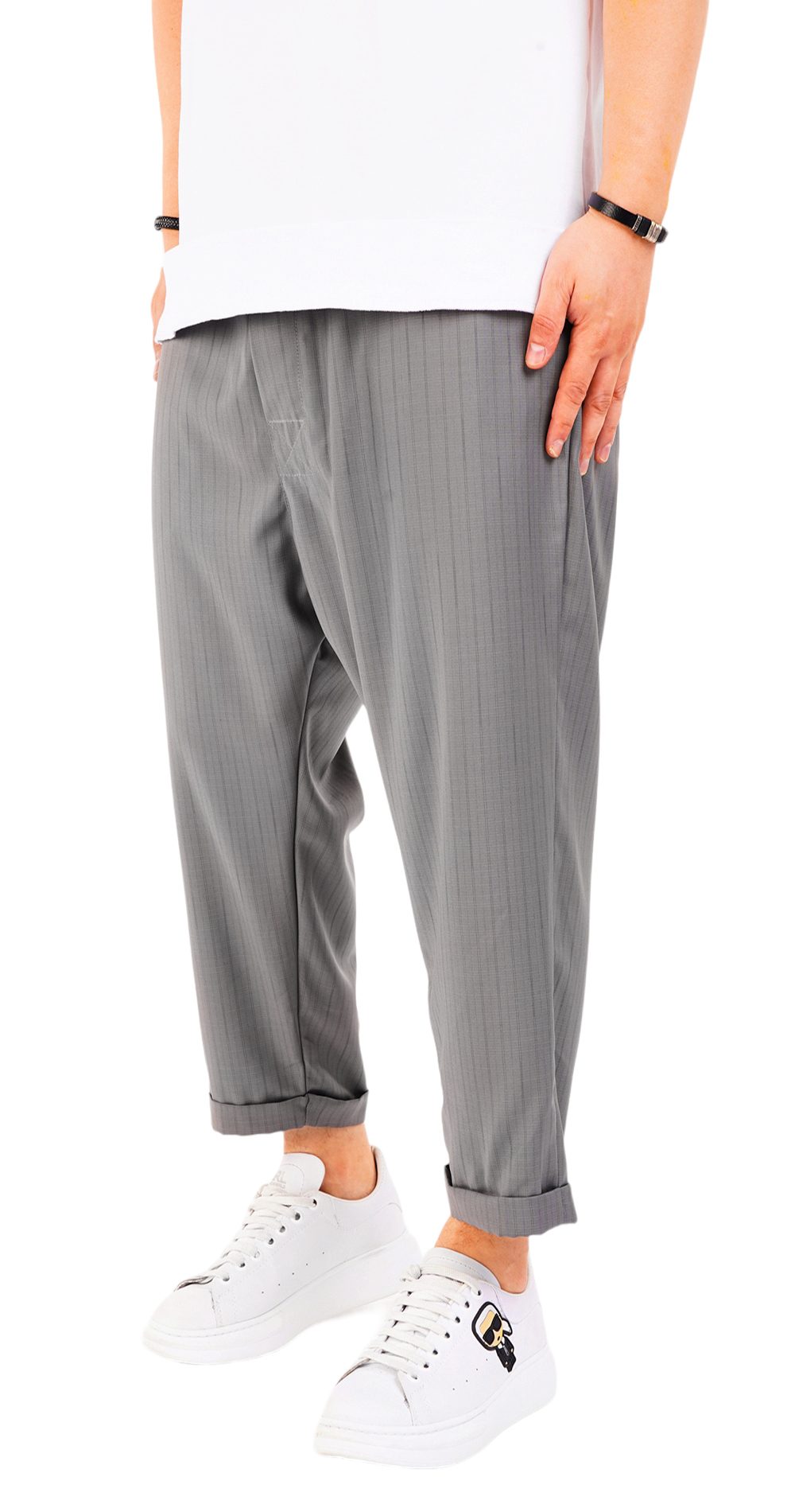 Pantaloni de stofa, gri deschis, croiala lejera MPL6604