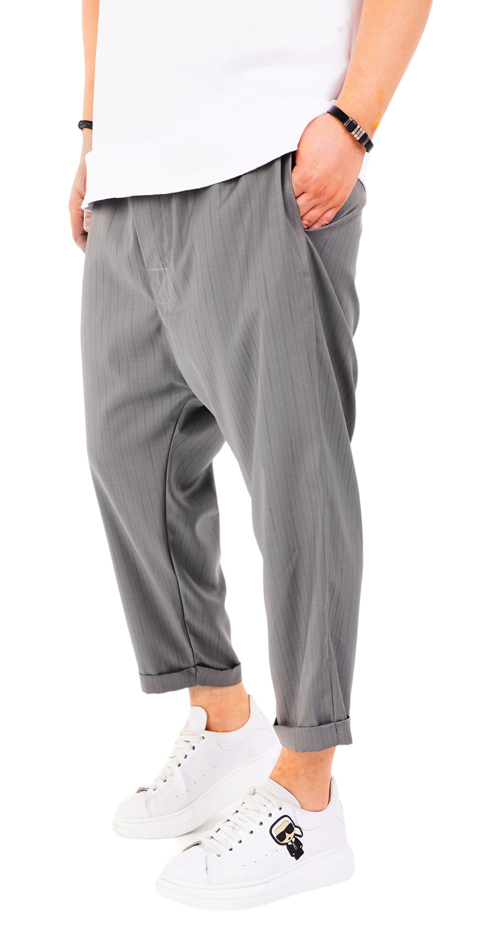 Pantaloni de stofa, gri deschis, croiala lejera MPL6604