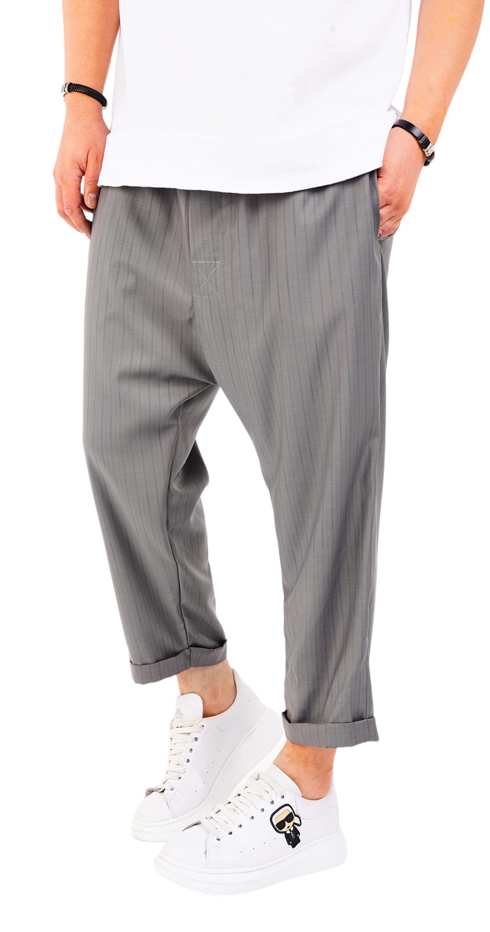 Pantaloni de stofa, gri deschis, croiala lejera MPL6604