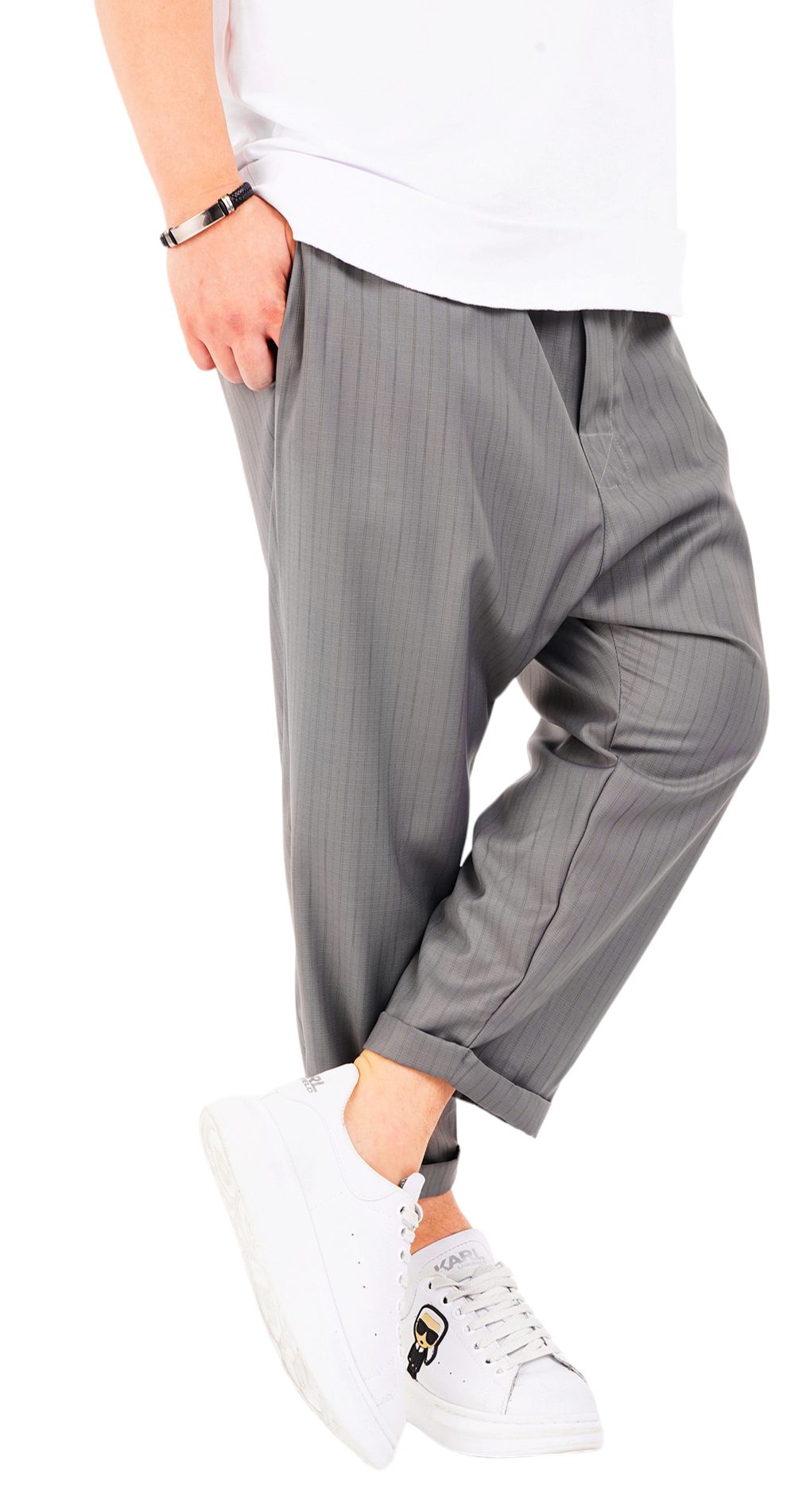 Pantaloni de stofa, gri deschis, croiala lejera MPL6604