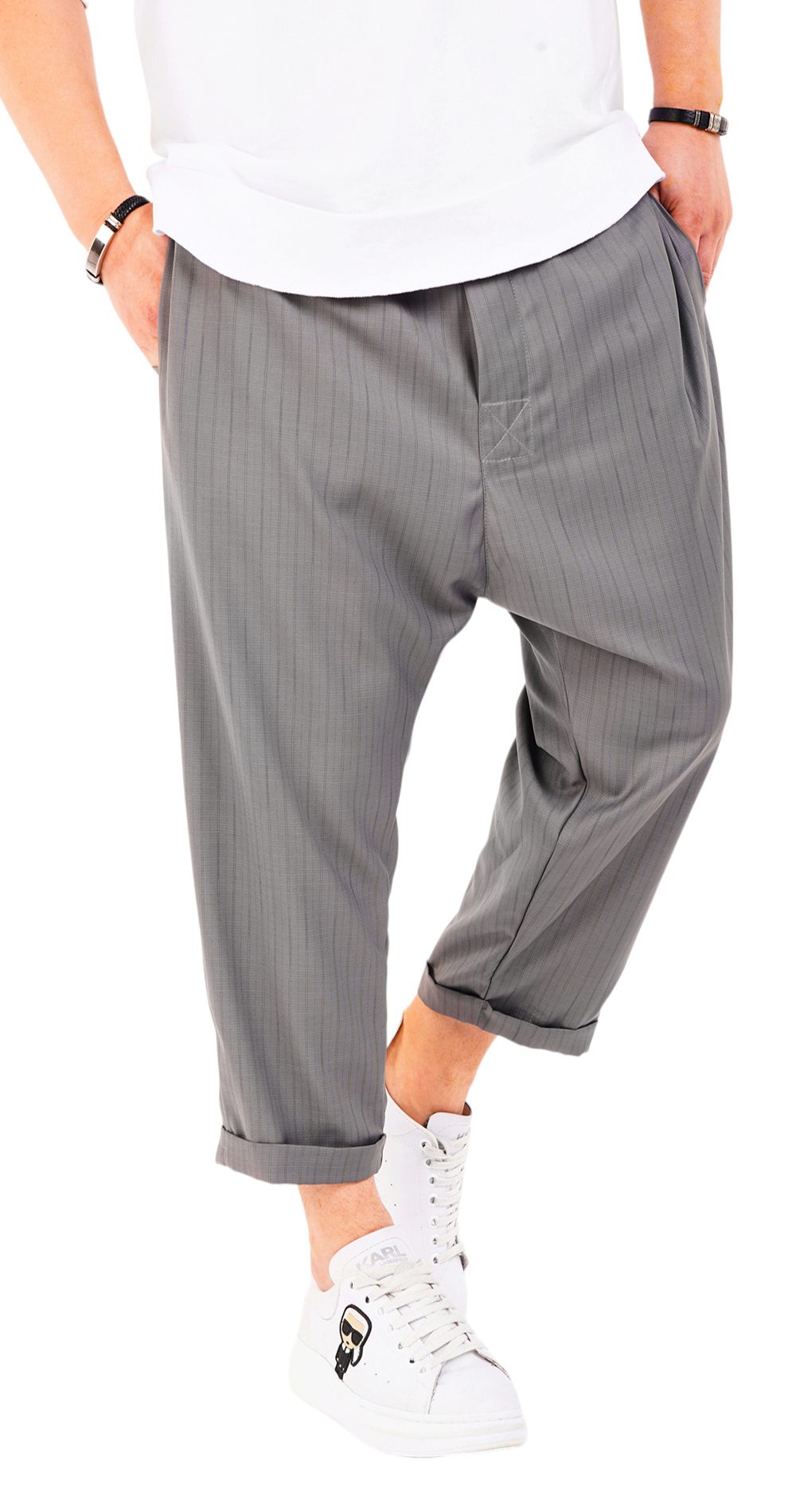 Pantaloni de stofa, gri deschis, croiala lejera MPL6604