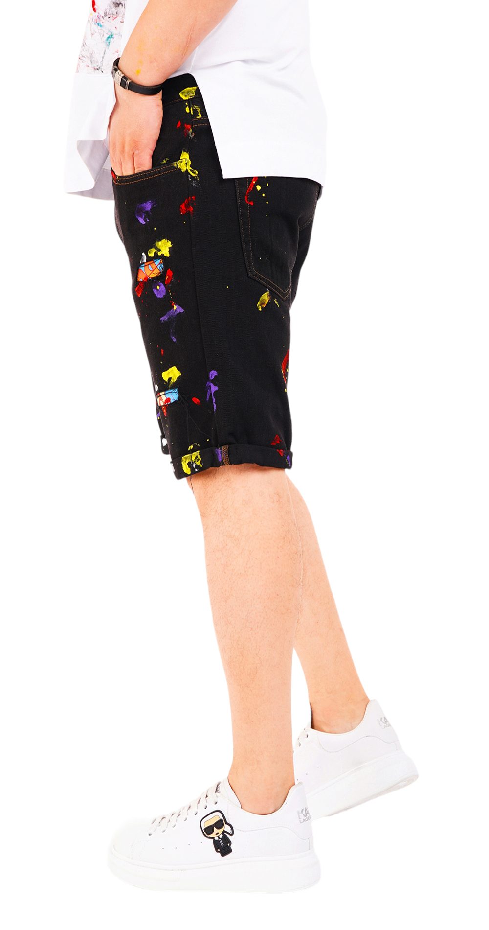 Blugi scurti negri cu stropi de culoare MSL6608