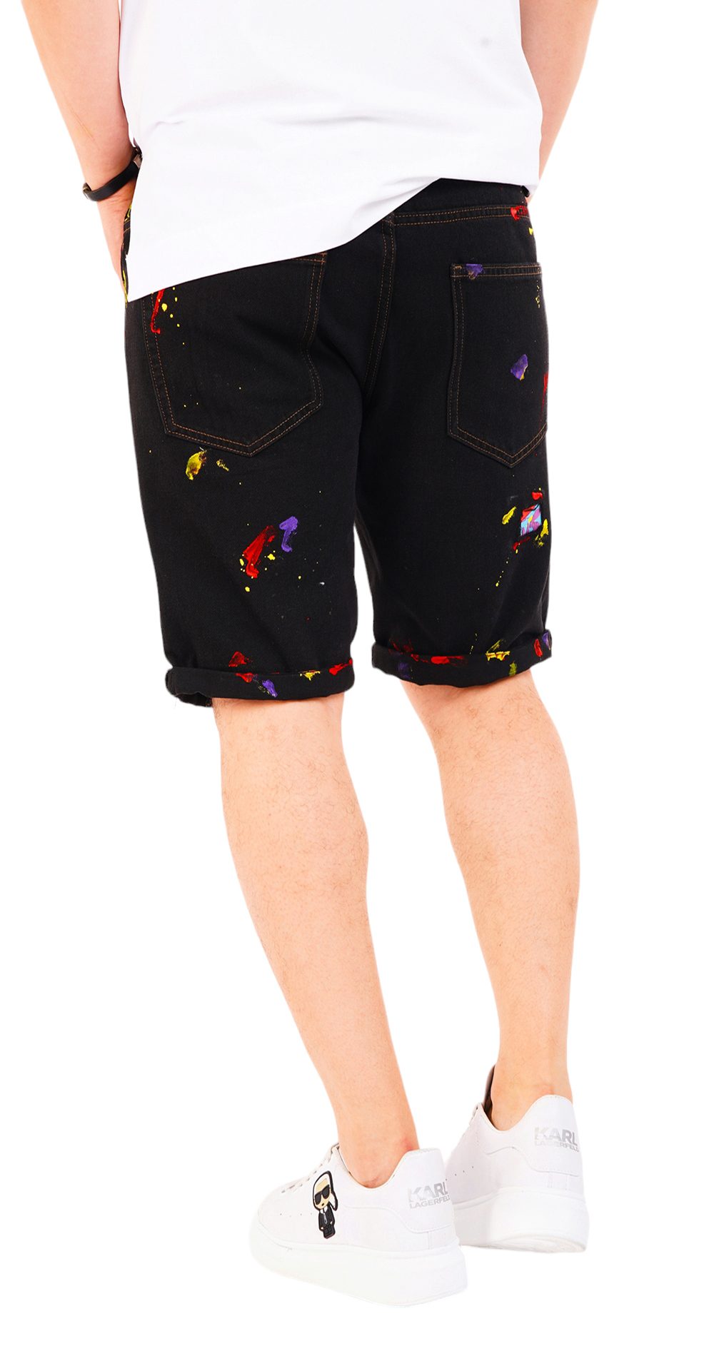 Blugi scurti negri cu stropi de culoare MSL6608