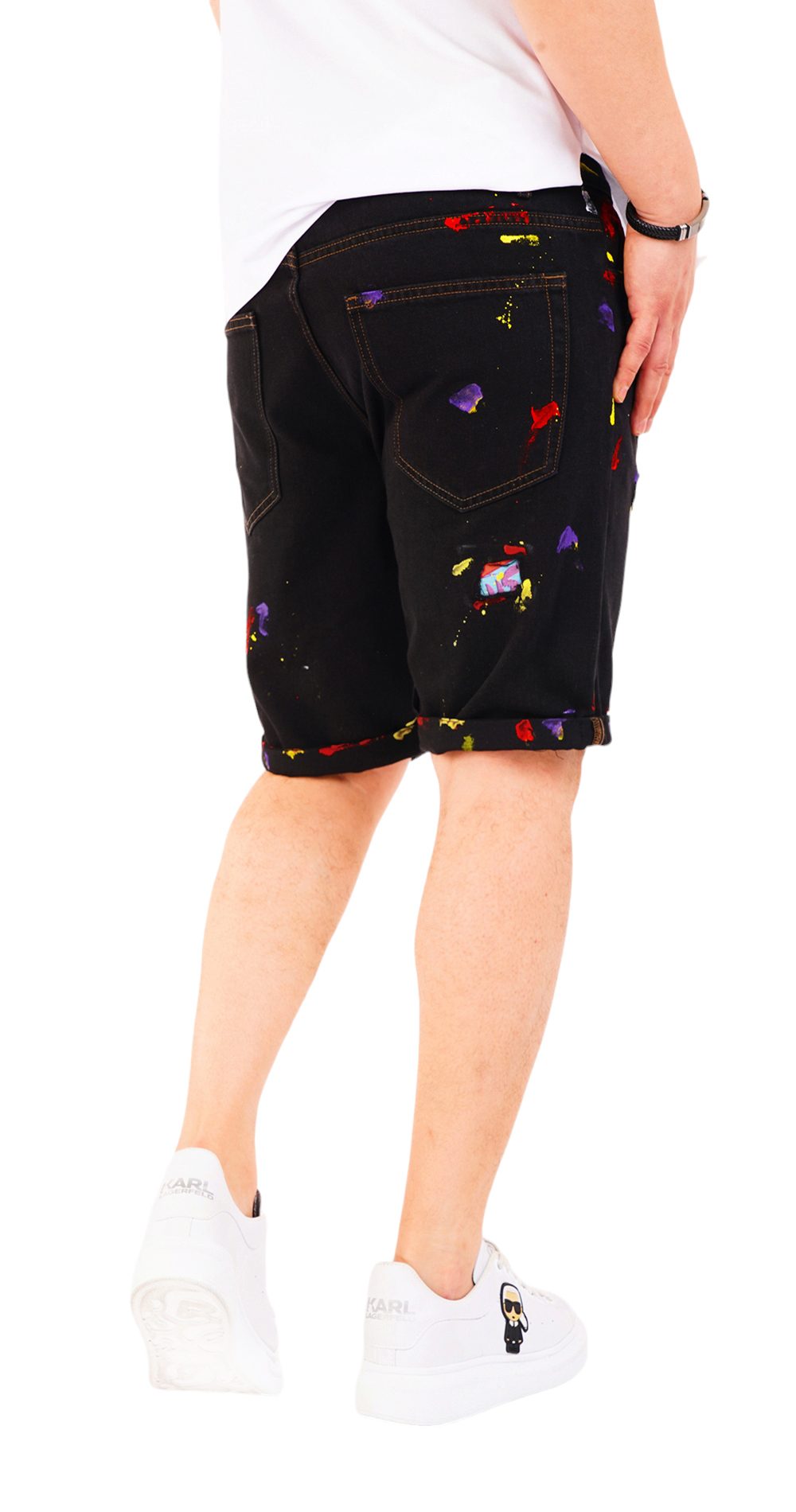 Blugi scurti negri cu stropi de culoare MSL6608