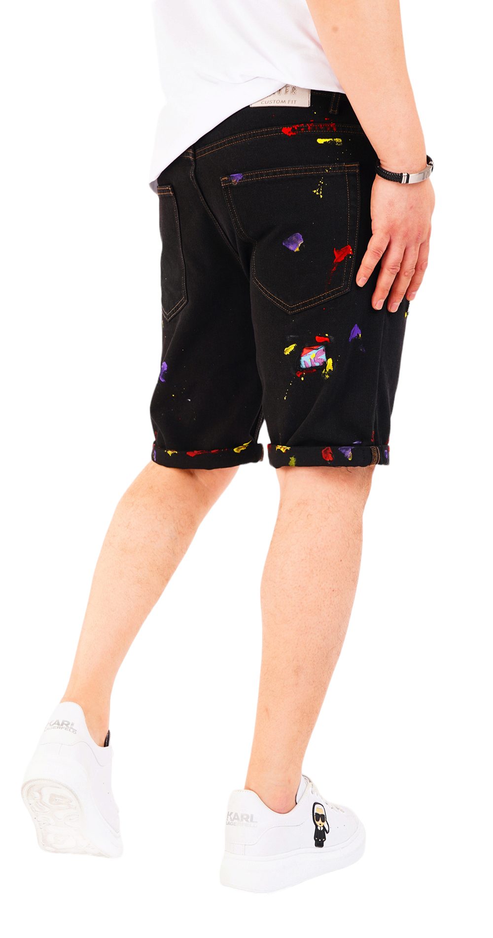 Blugi scurti negri cu stropi de culoare MSL6608