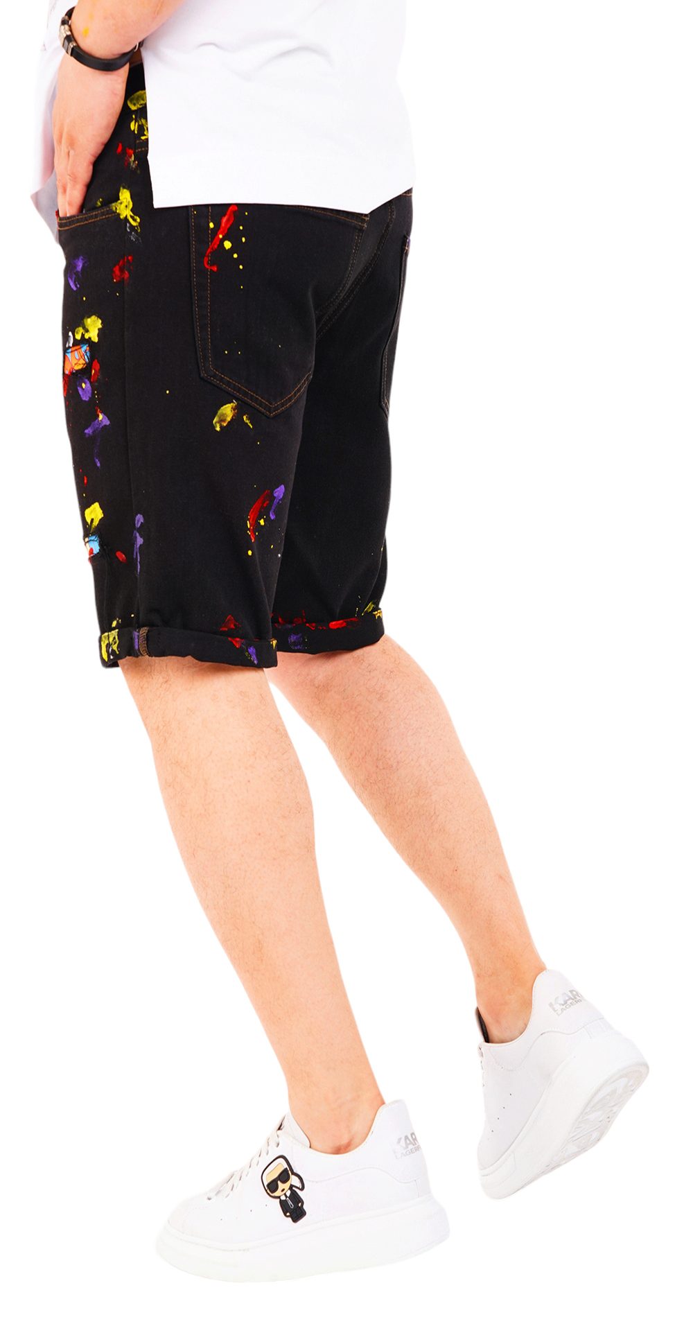 Blugi scurti negri cu stropi de culoare MSL6608